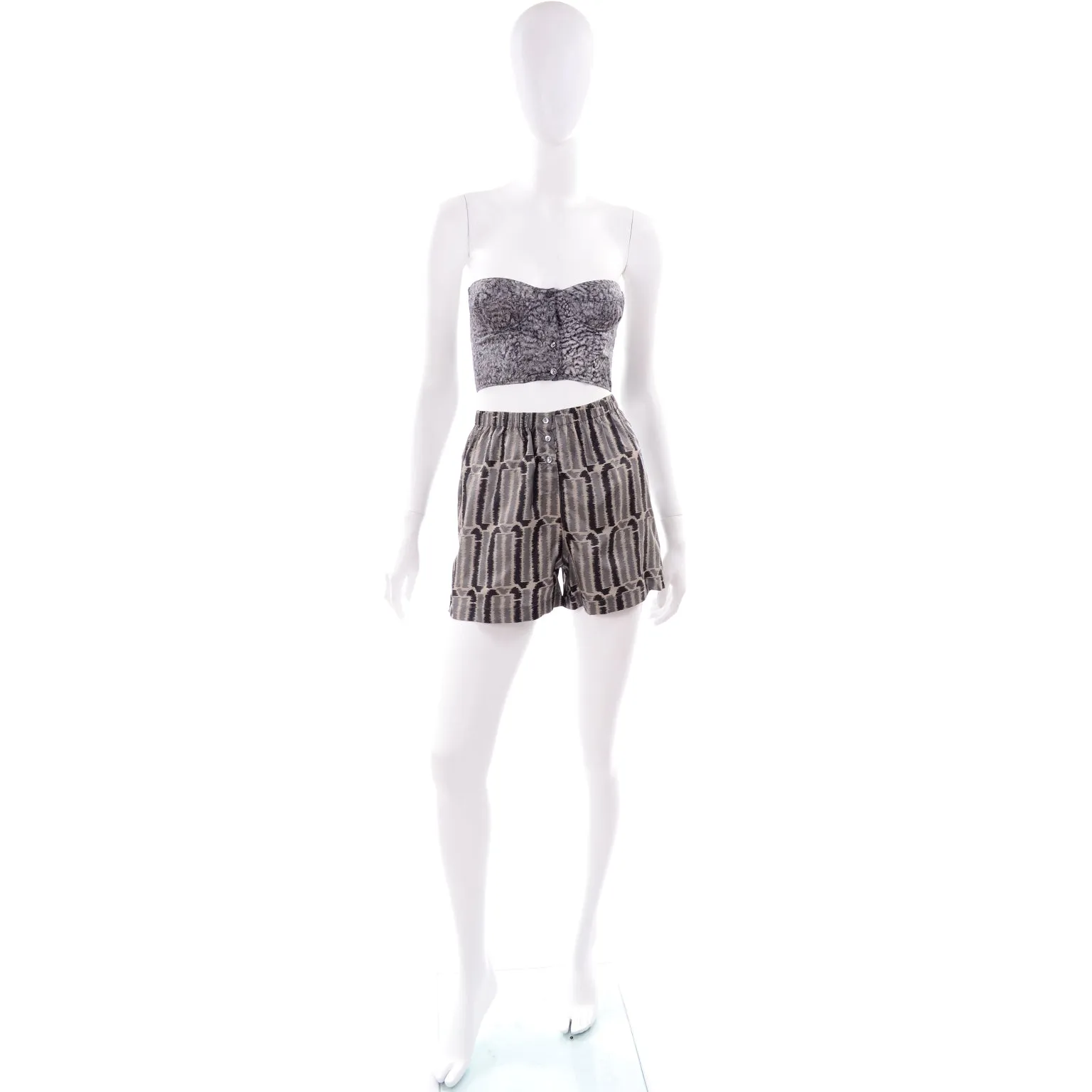 1981 Rare Alaia 4 Pc Ensemble w/ Shorts Skirt Bustier & Cropped Velvet Jacket