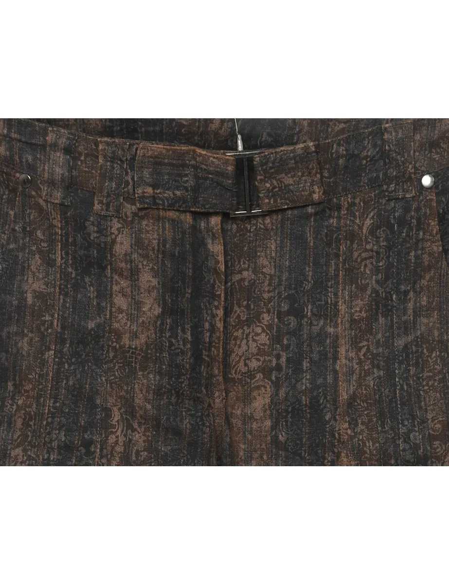 Black & Brown Floral Print Y2K Flared Trousers - W28 L31