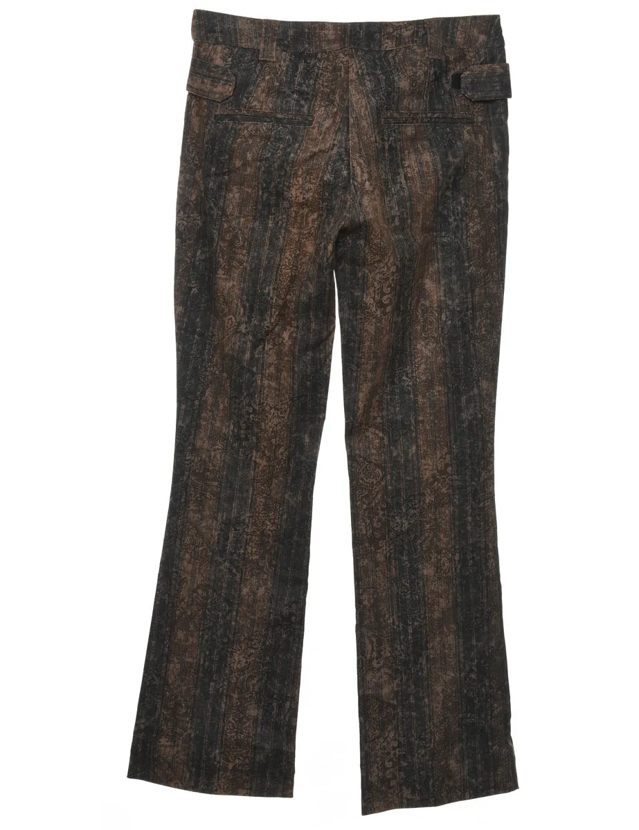 Black & Brown Floral Print Y2K Flared Trousers - W28 L31
