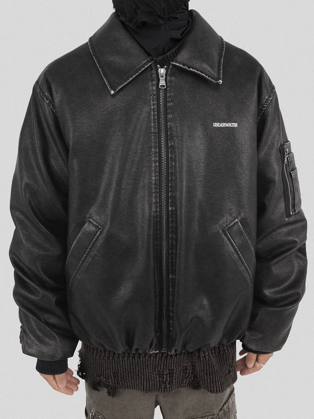 Black Leather Jacket with Cross Design