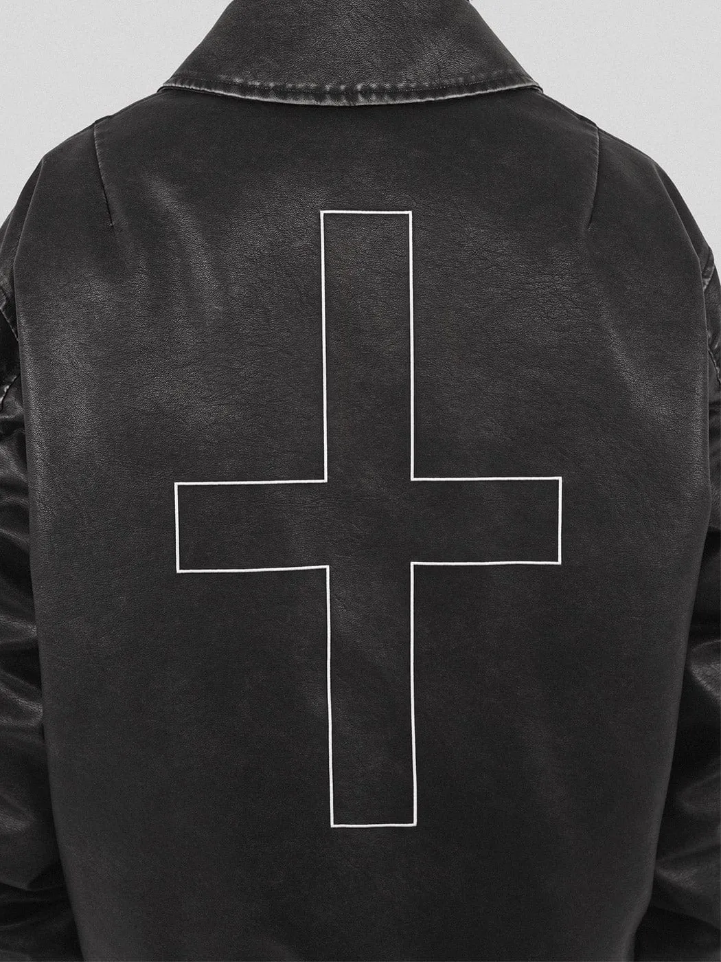 Black Leather Jacket with Cross Design