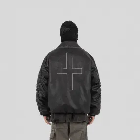 Black Leather Jacket with Cross Design