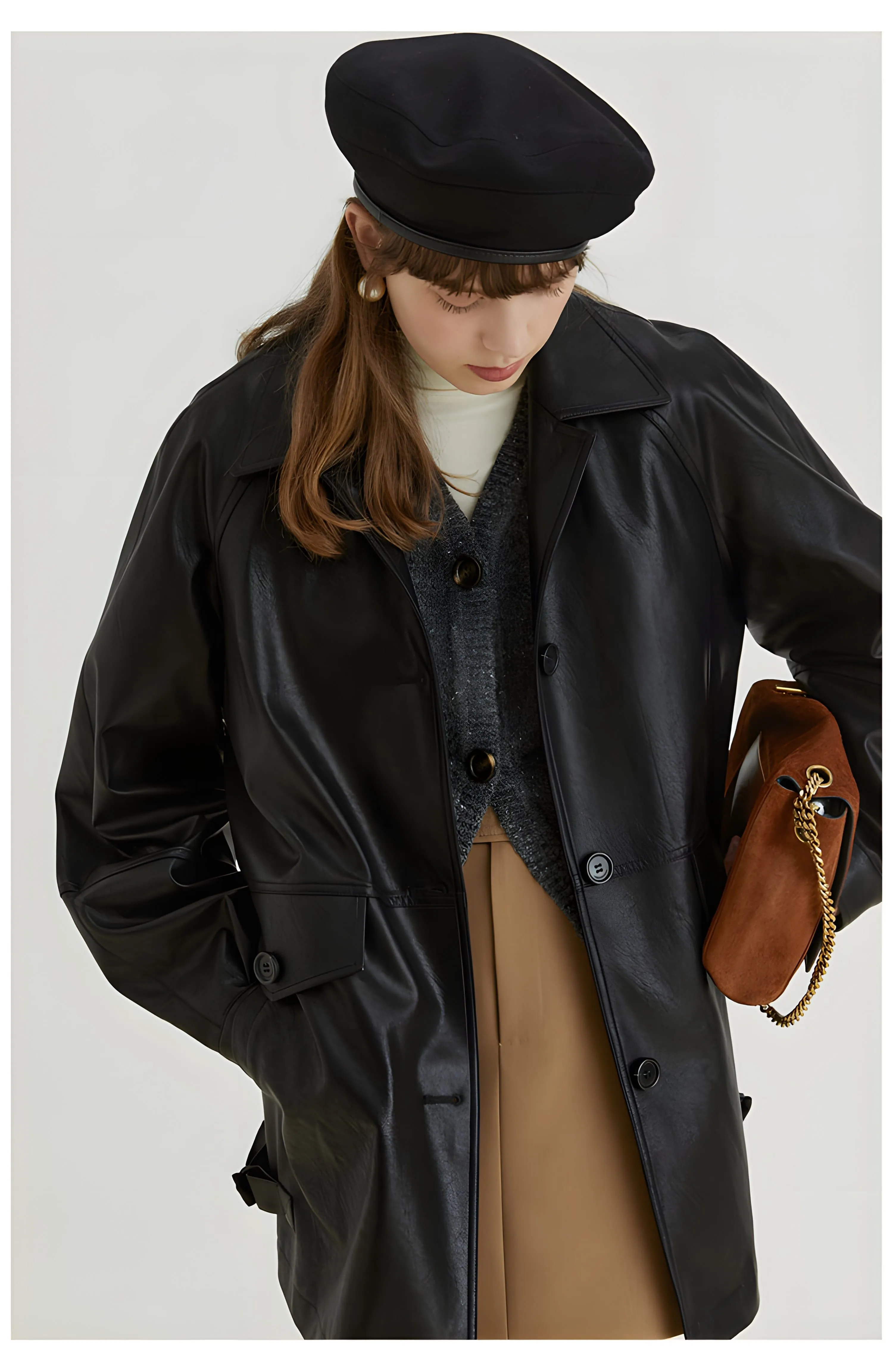 Black Retro-Style Eco-Friendly Pu Leather Moto Jacket