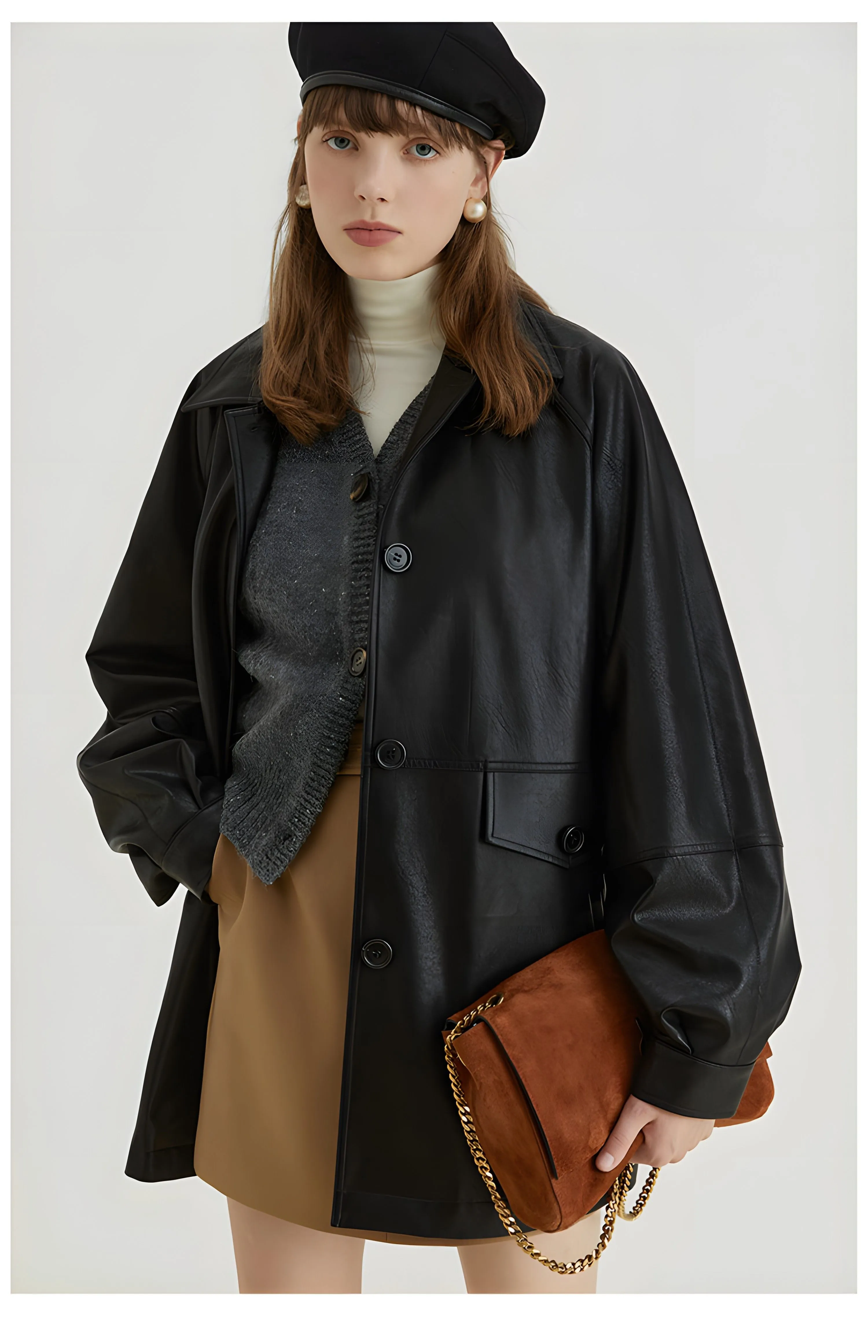 Black Retro-Style Eco-Friendly Pu Leather Moto Jacket