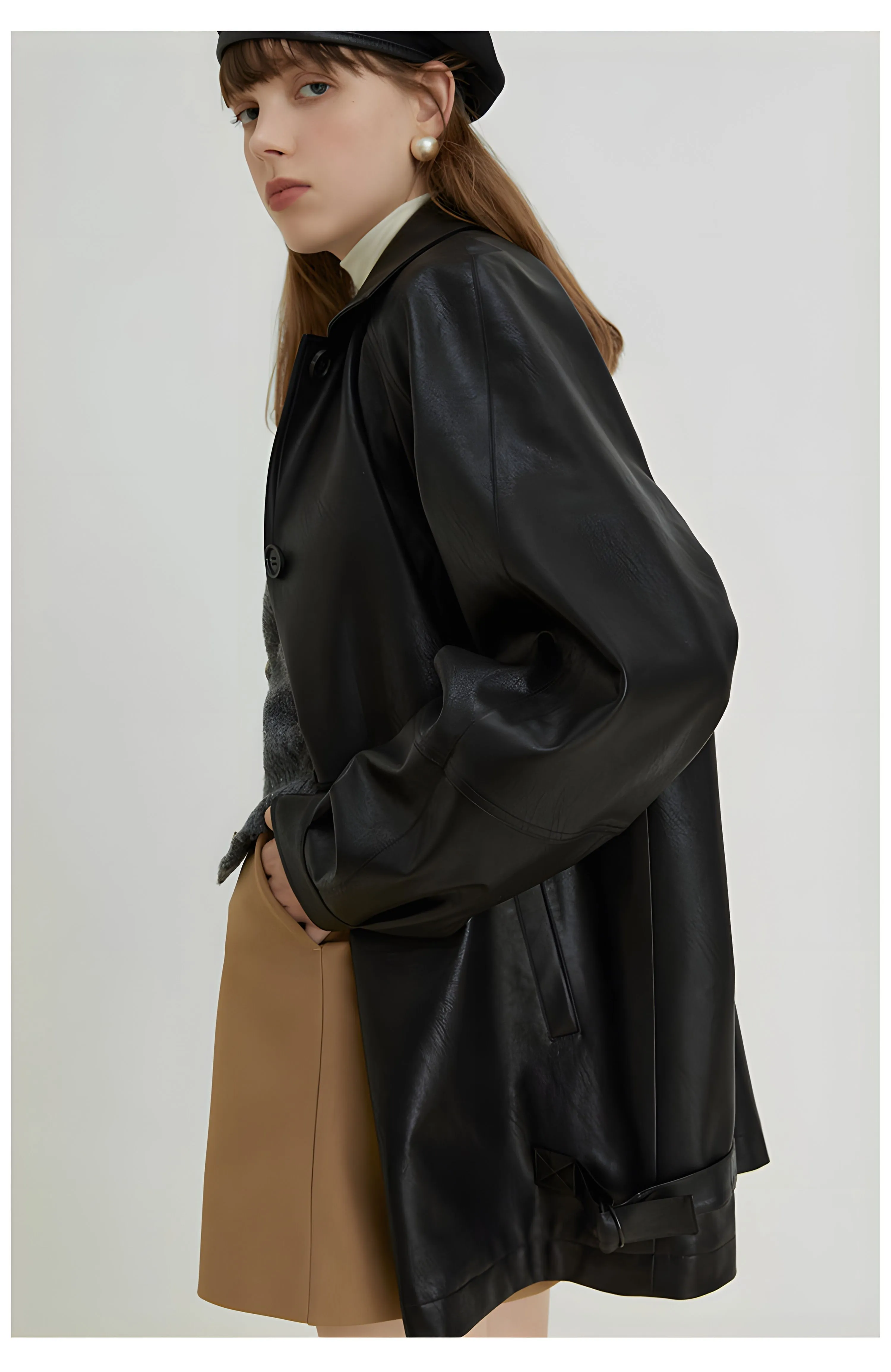 Black Retro-Style Eco-Friendly Pu Leather Moto Jacket