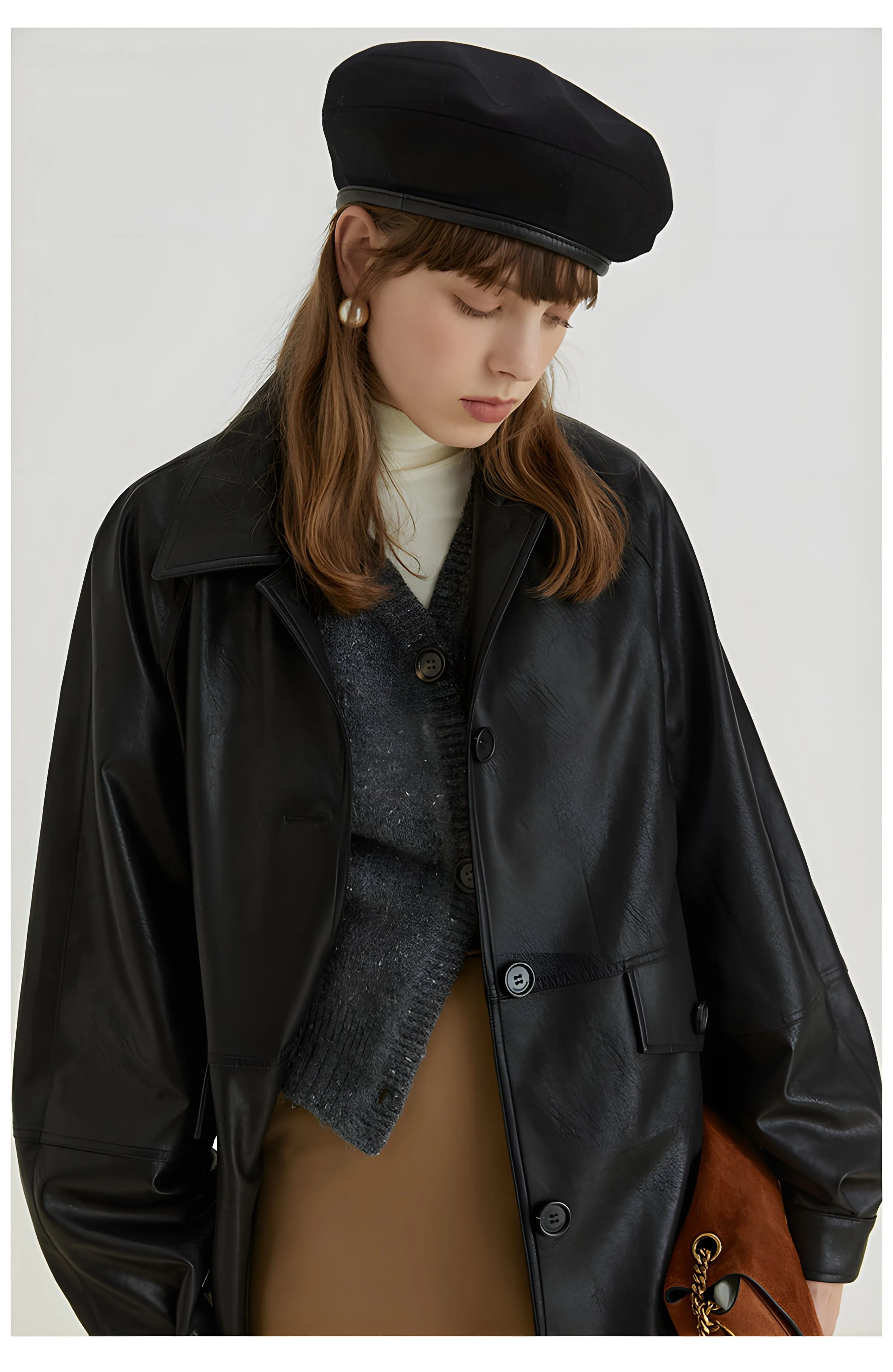 Black Retro-Style Eco-Friendly Pu Leather Moto Jacket