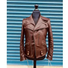 Brown Back Laces Leather Jacket