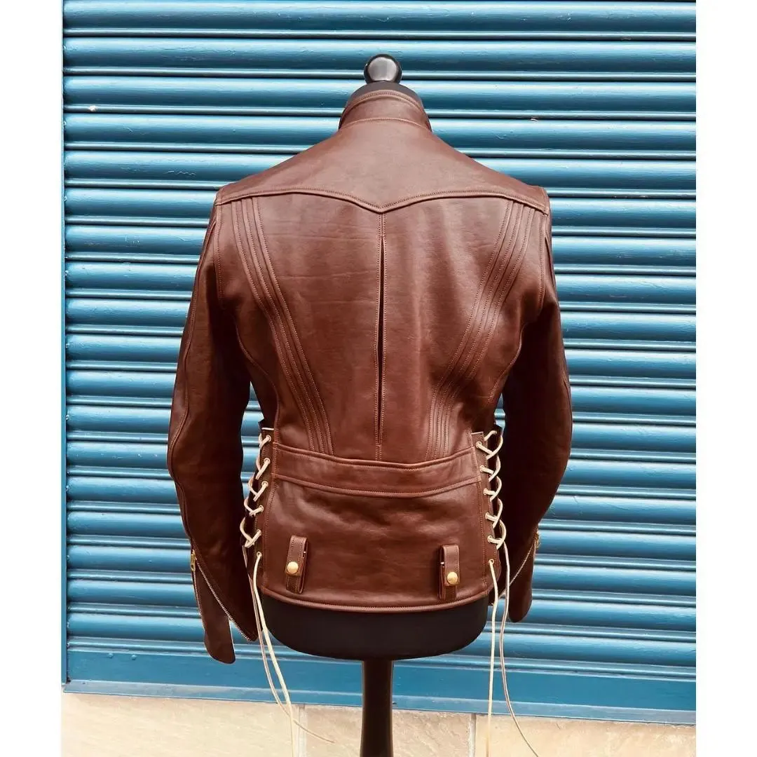 Brown Back Laces Leather Jacket