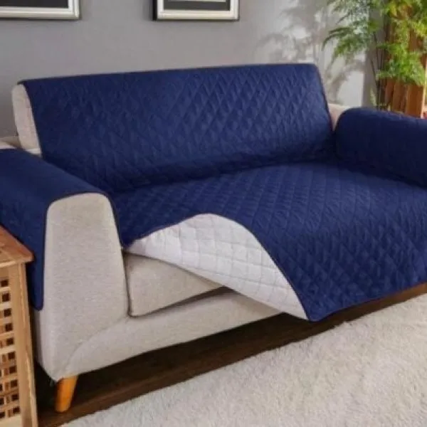 Cotton Quilted Sofa Runner - Sofa Coat (Navy)