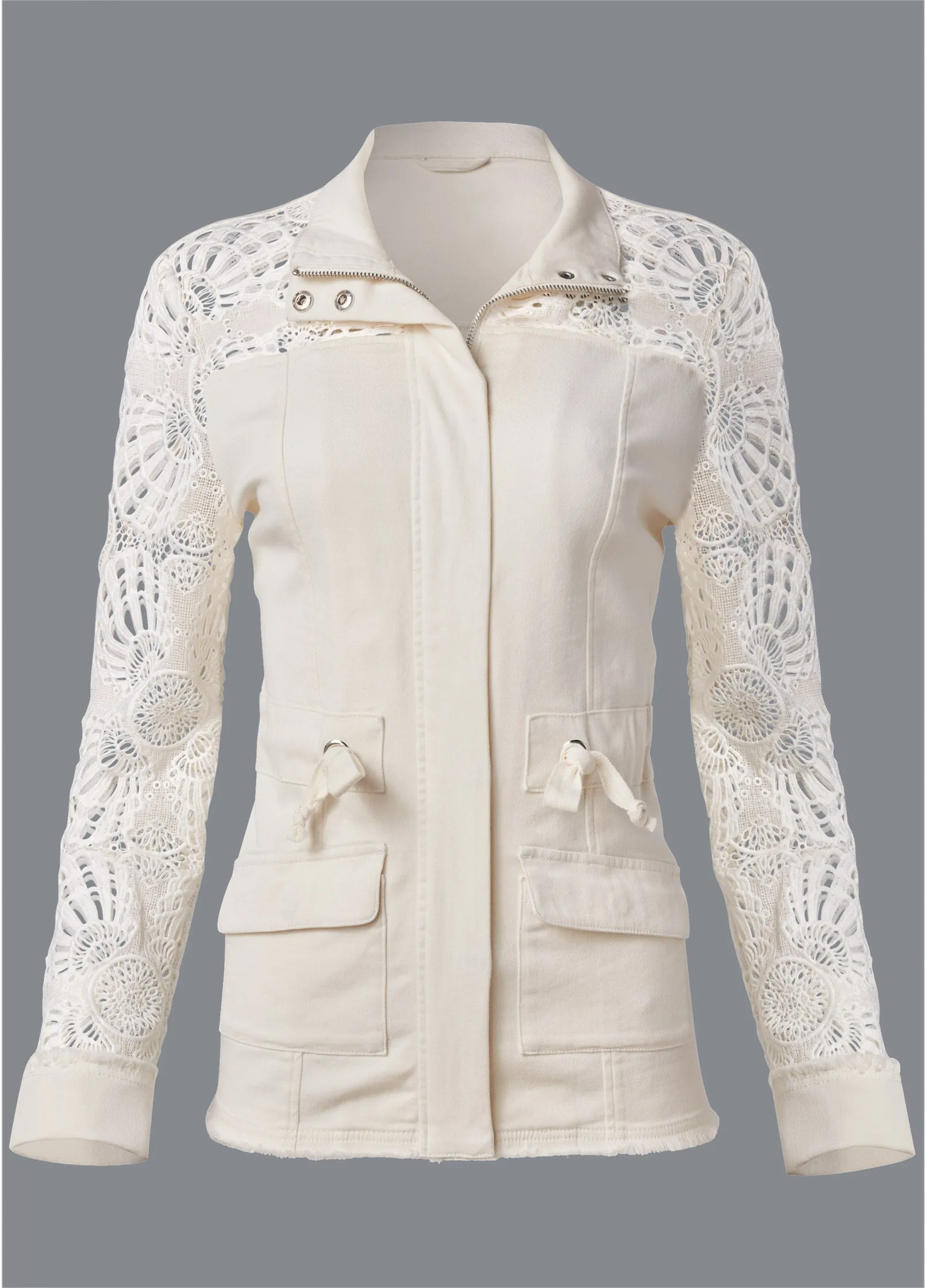 Crochet Sleeve Utility Jacket  - Off White