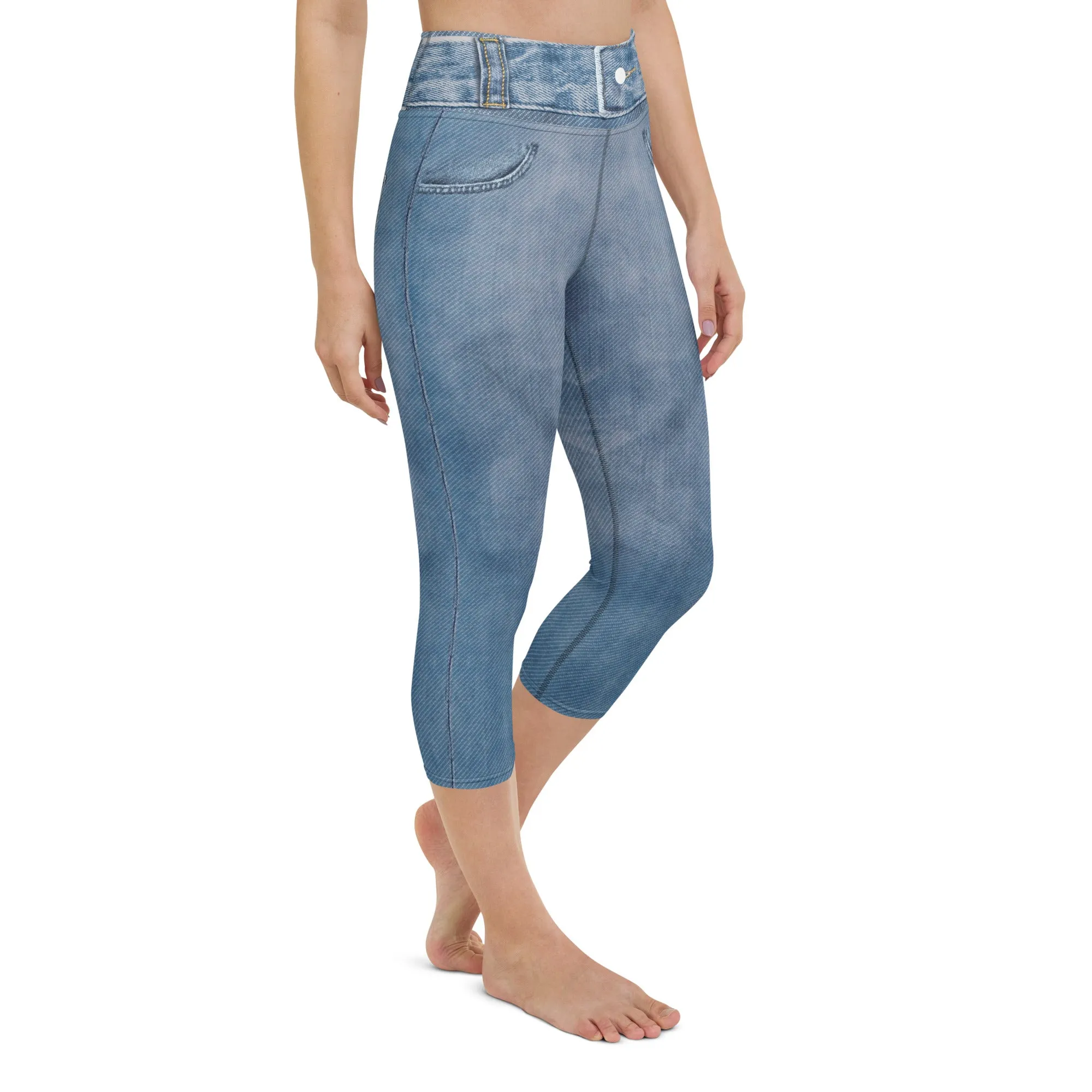 Denim Jeans Print Yoga Capris
