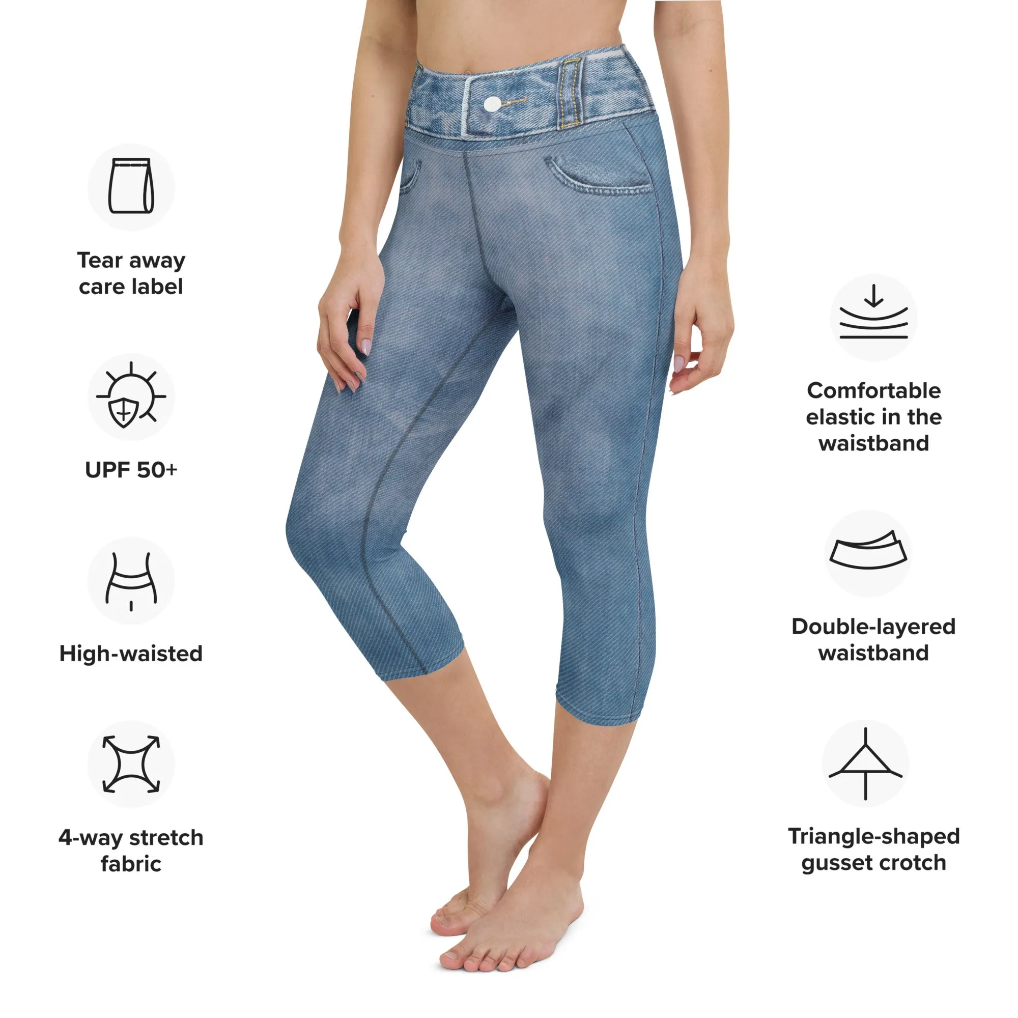 Denim Jeans Print Yoga Capris