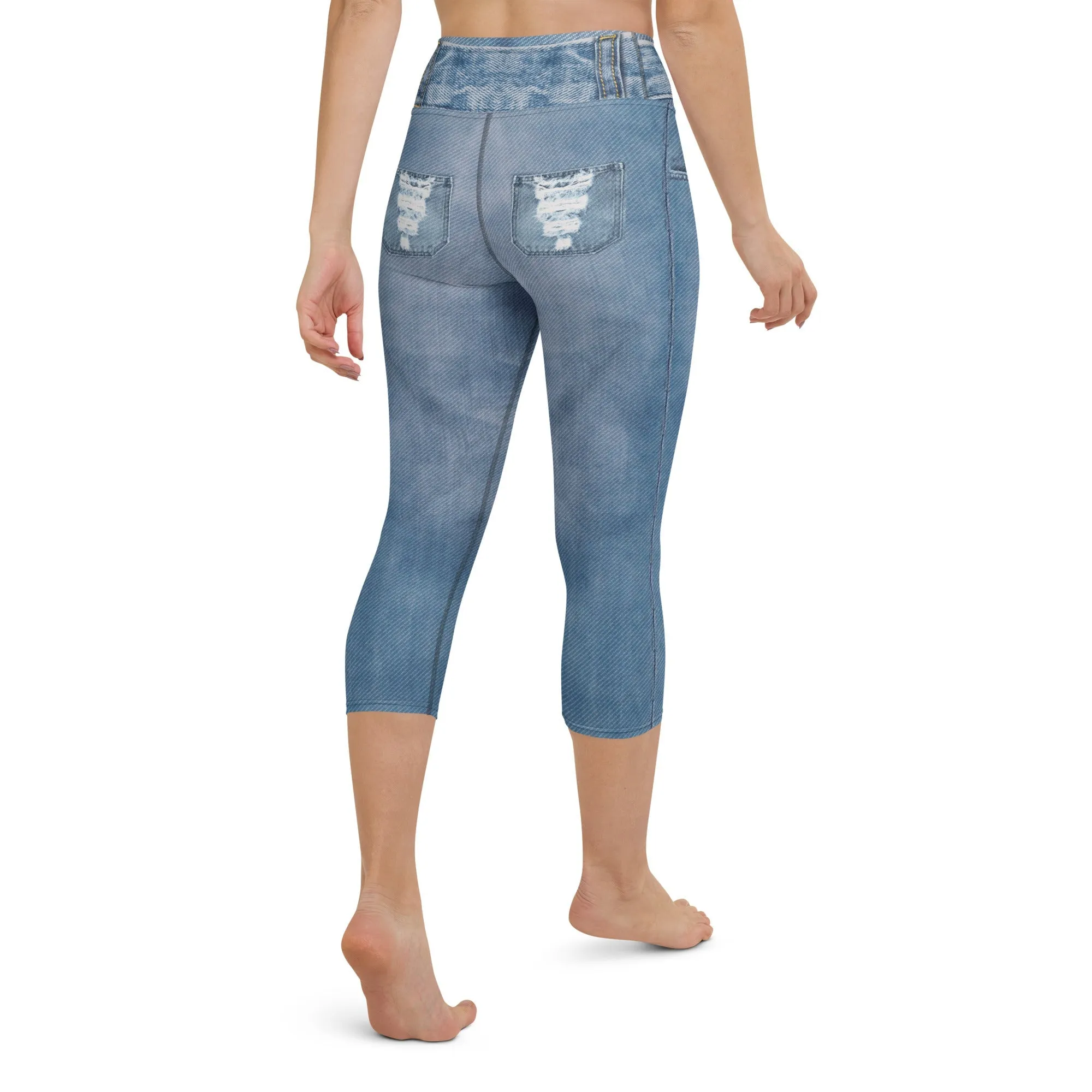 Denim Jeans Print Yoga Capris
