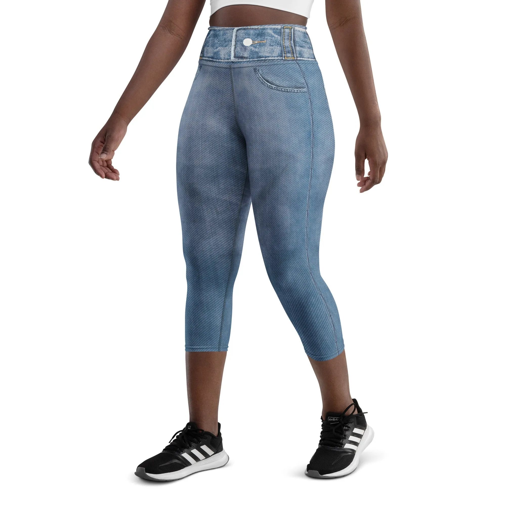 Denim Jeans Print Yoga Capris