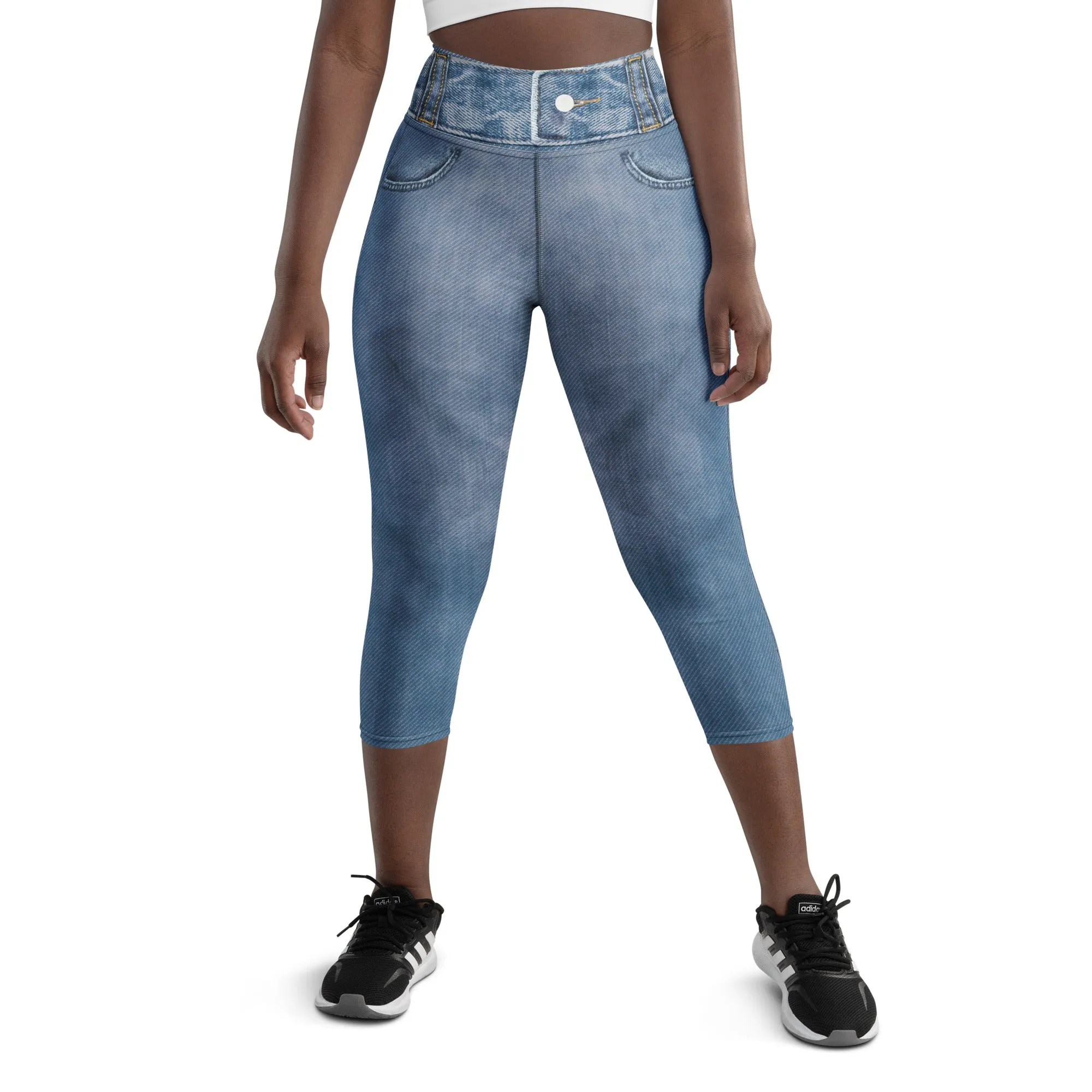 Denim Jeans Print Yoga Capris