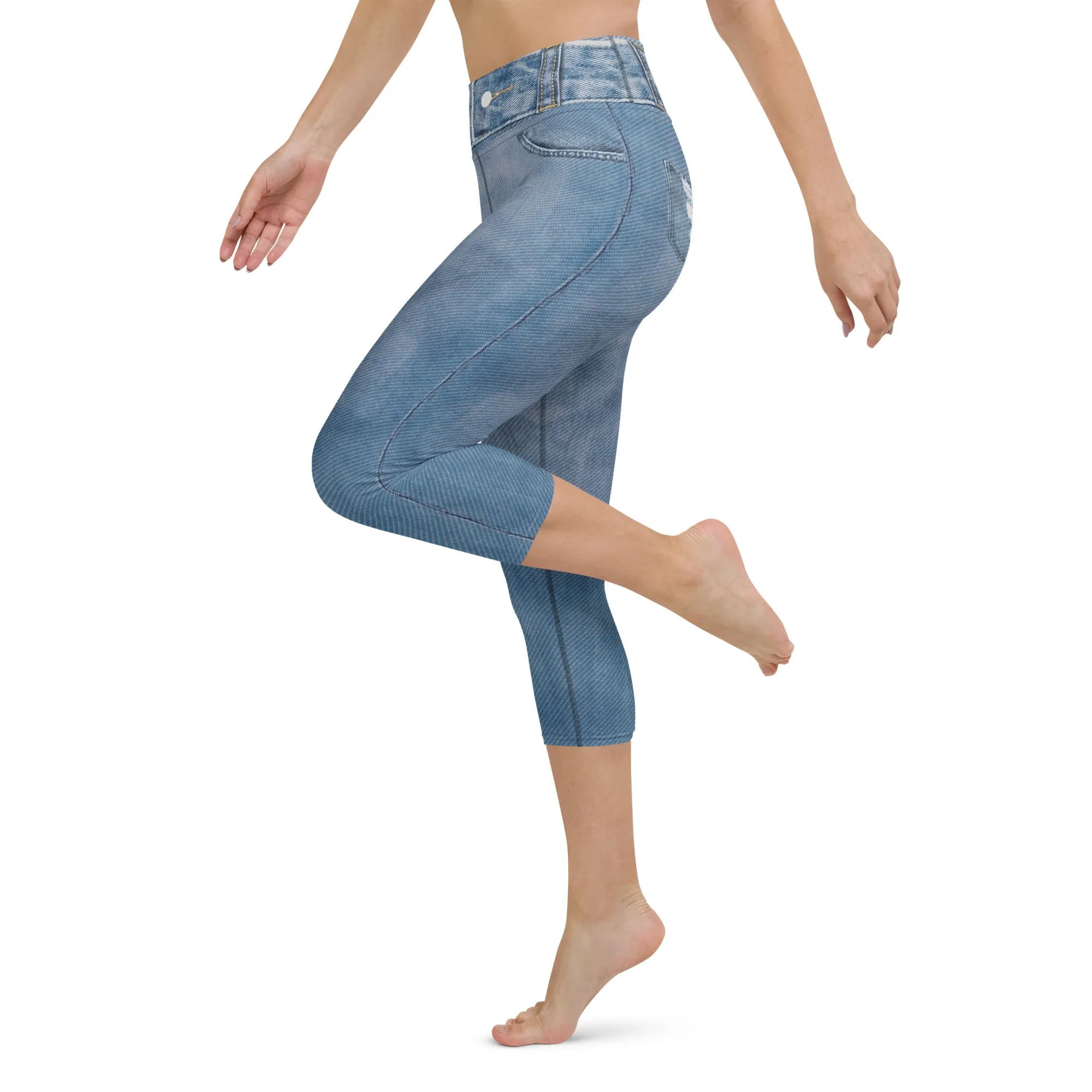 Denim Jeans Print Yoga Capris