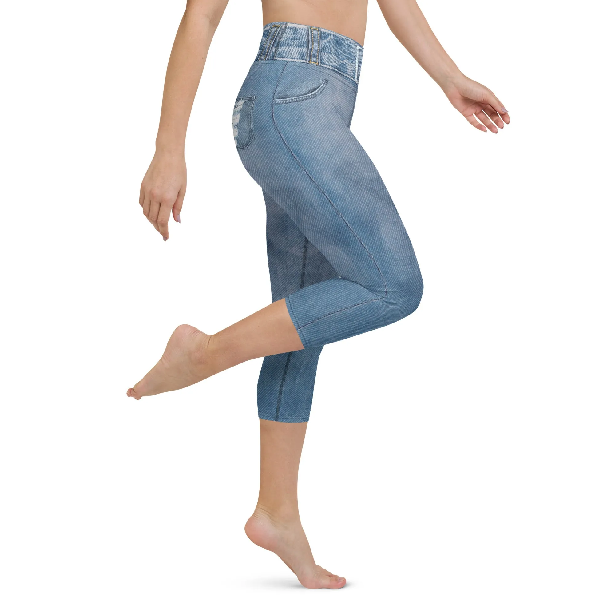 Denim Jeans Print Yoga Capris