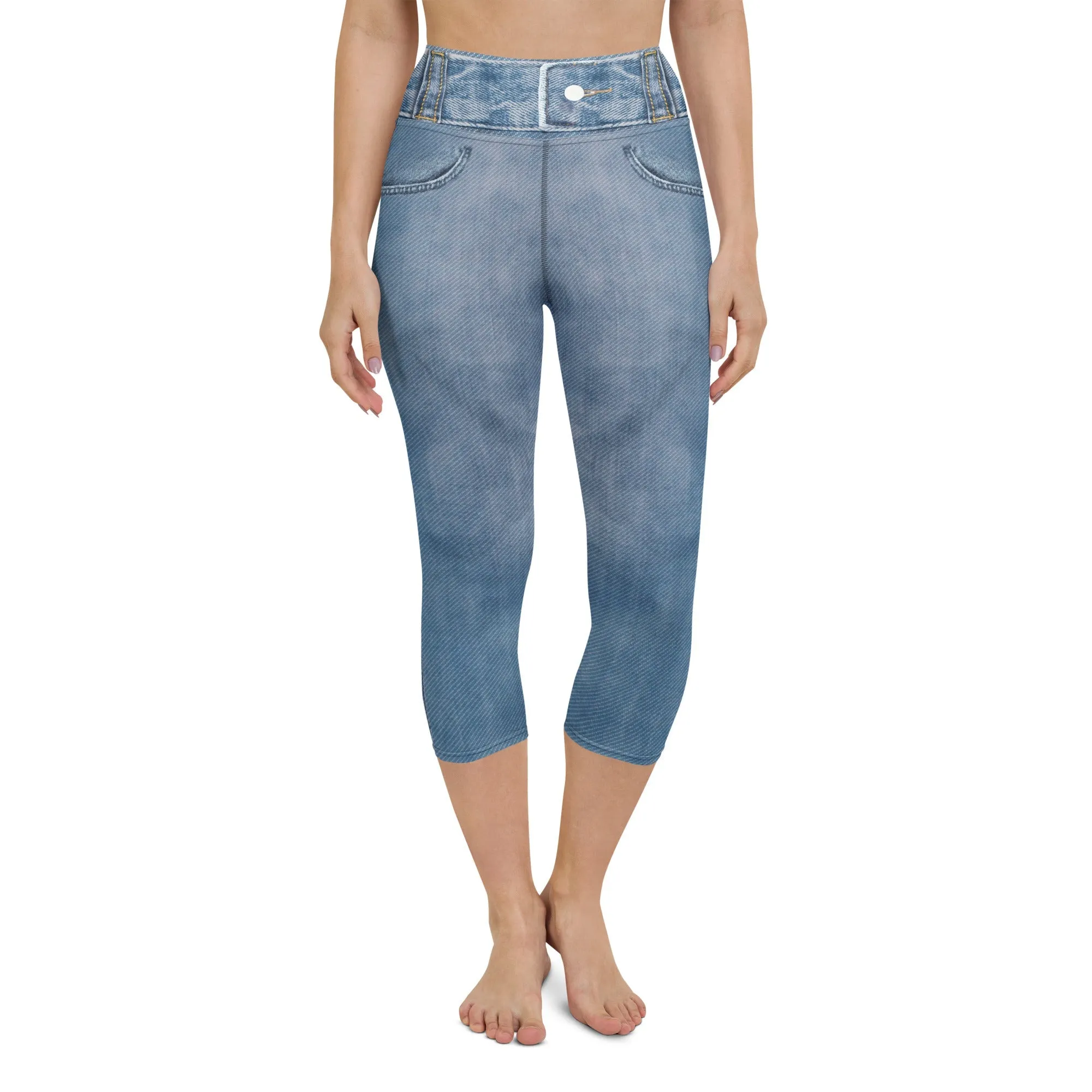 Denim Jeans Print Yoga Capris