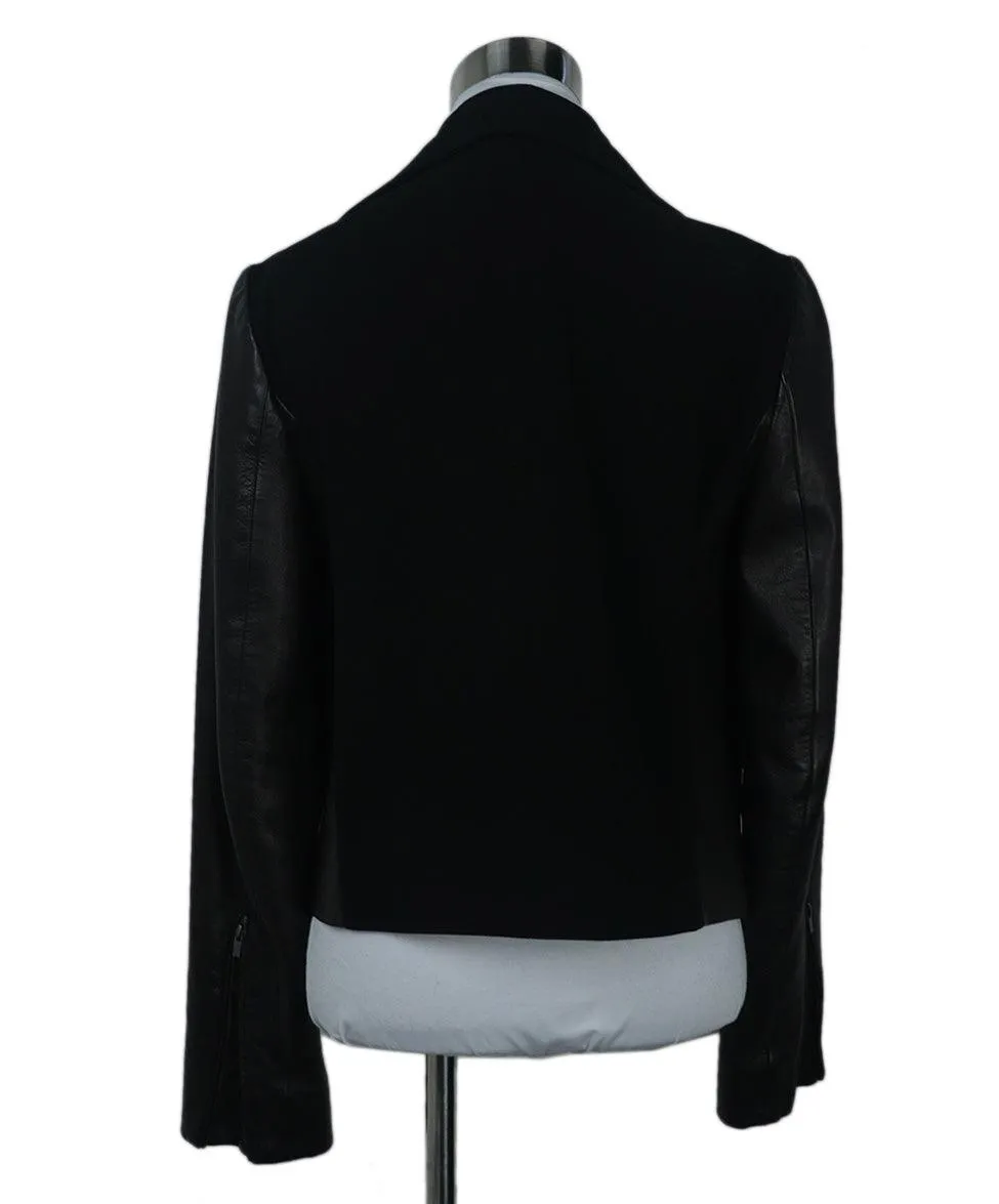 DVF Black Blazer w/ Leather Sleeves sz 6