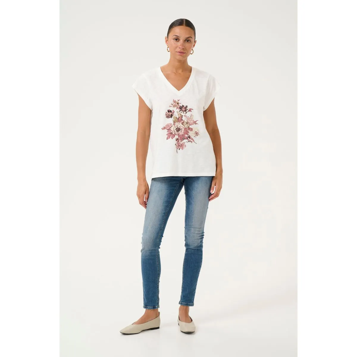 Flori Biana T-shirt White w. Rose Floral
