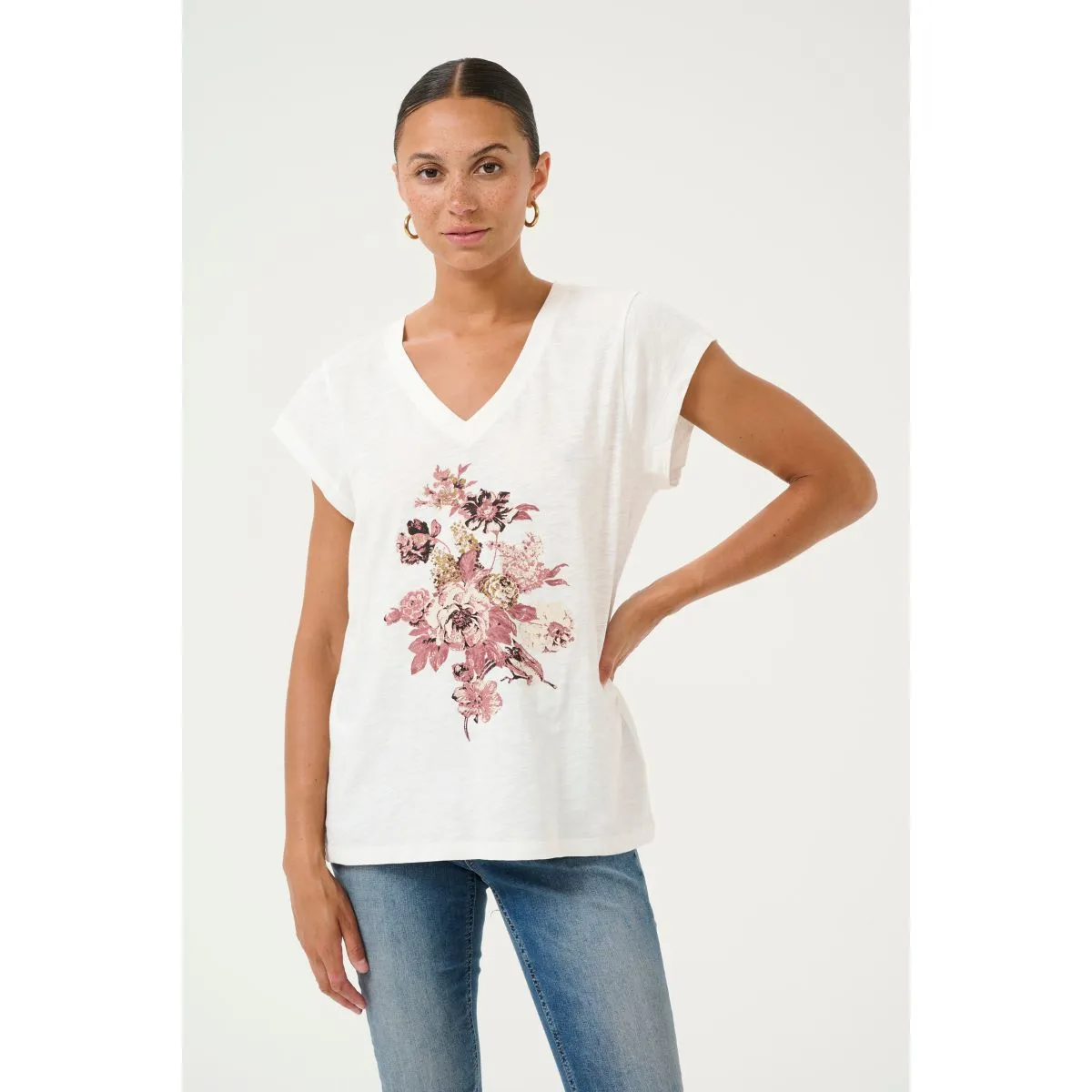 Flori Biana T-shirt White w. Rose Floral