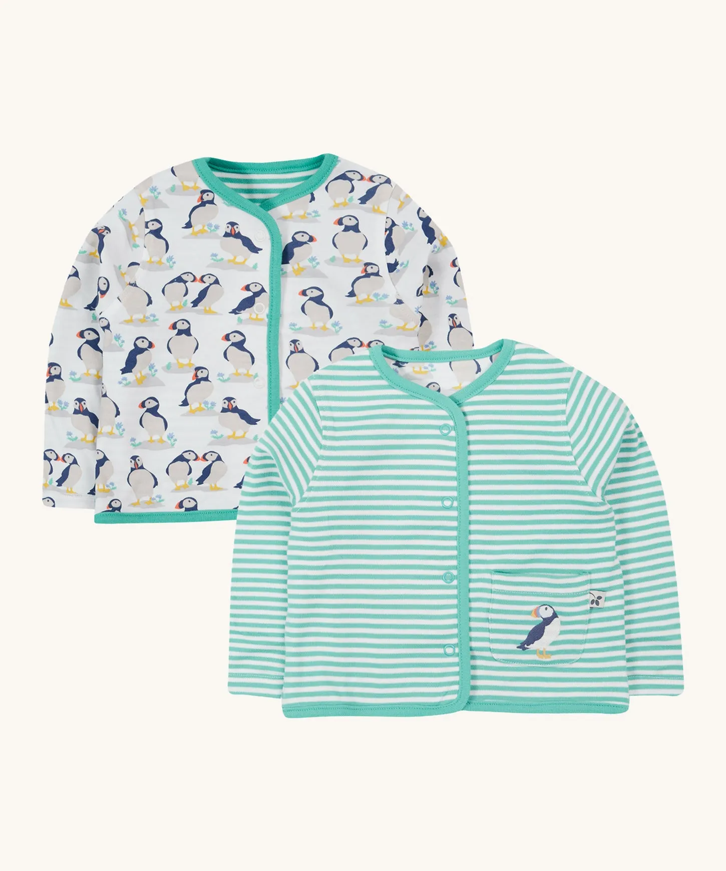 Frugi Adorable Babygrow Gift Set - Puffin Pals/Moss Stripe