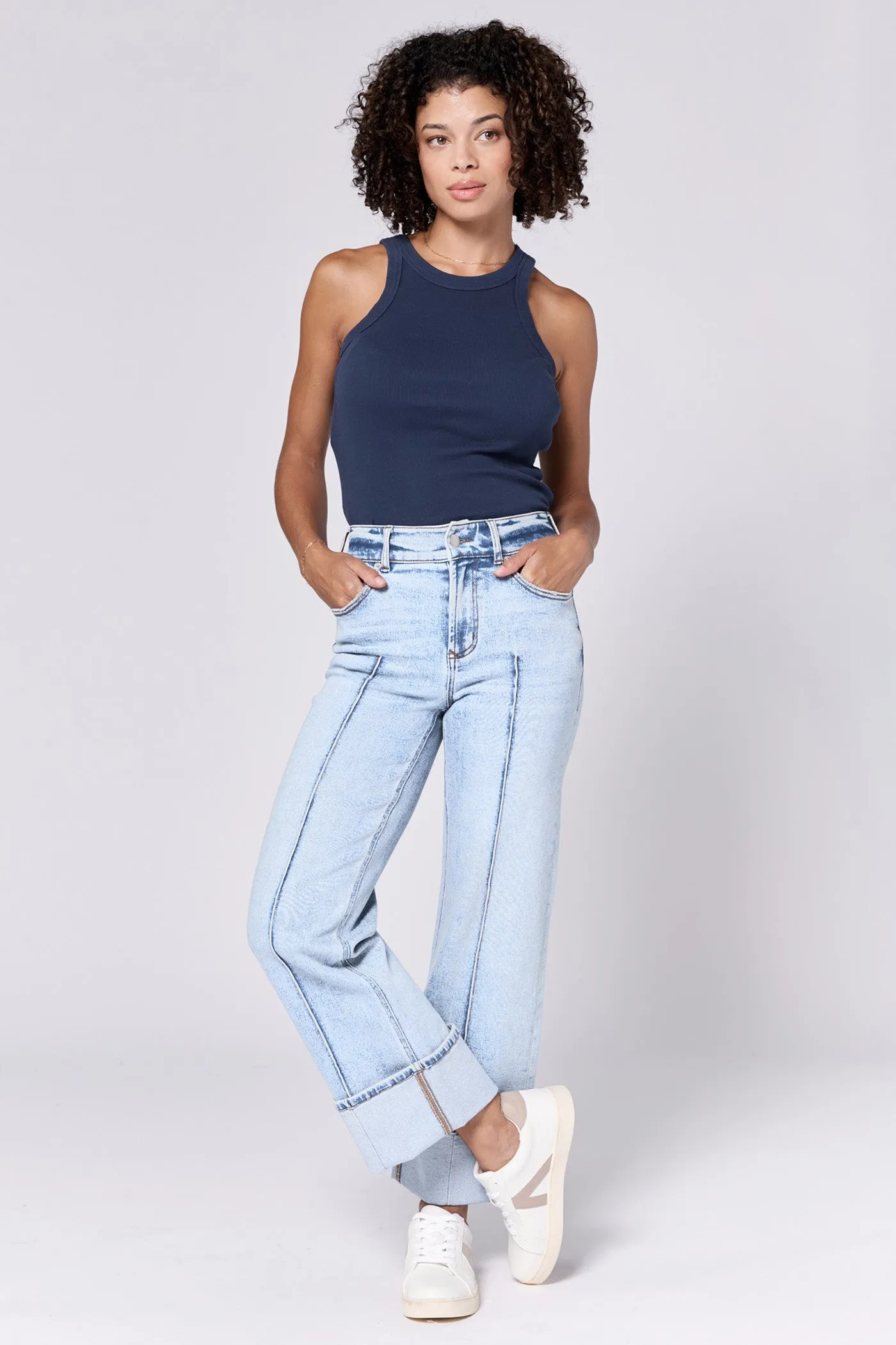 Holly High Rise Cuffed Jeans in Lake Shore