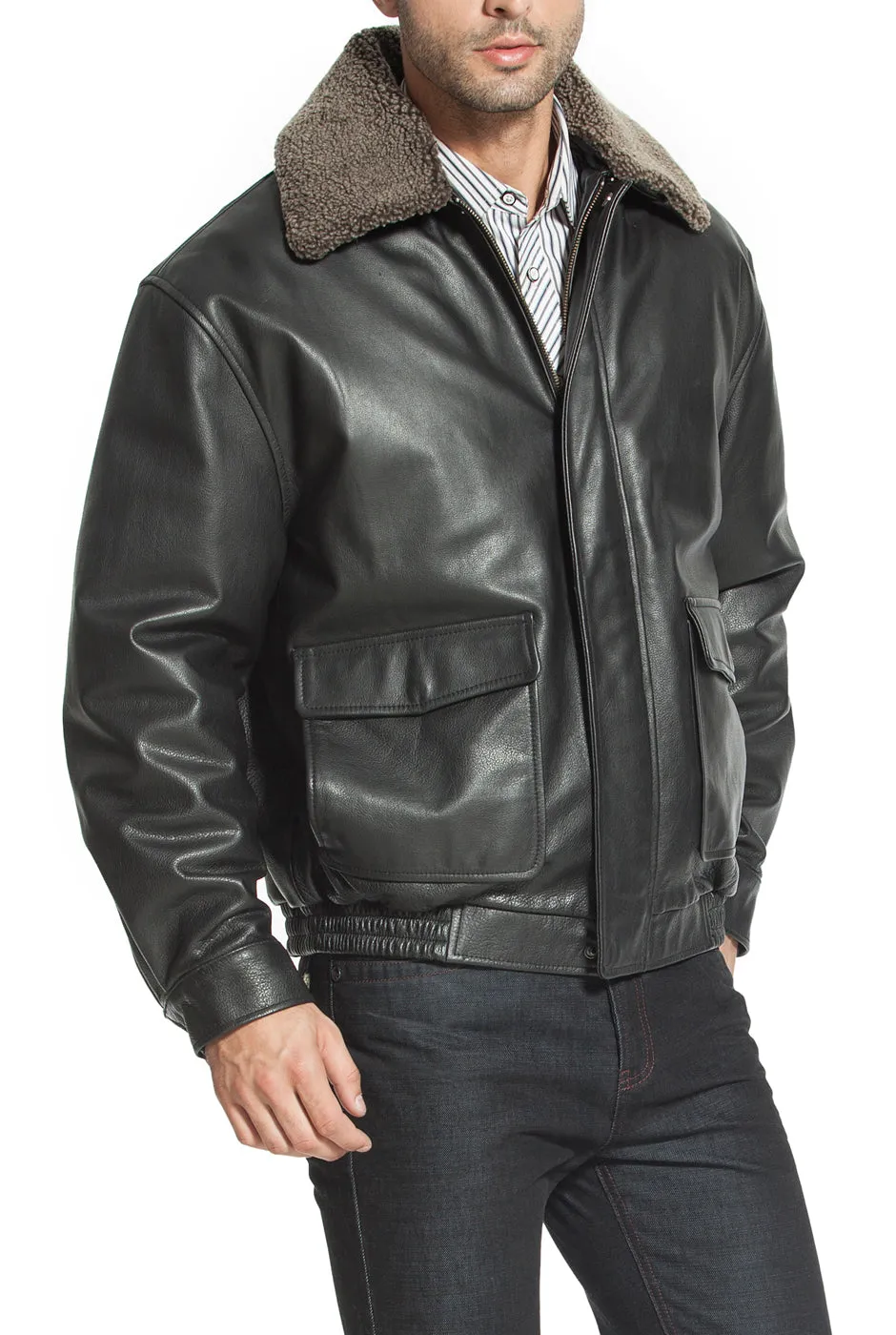 Landing Leathers Men's Heavy Duty Cowhide Leather Aviator Flight Bomber Jacket - Tall