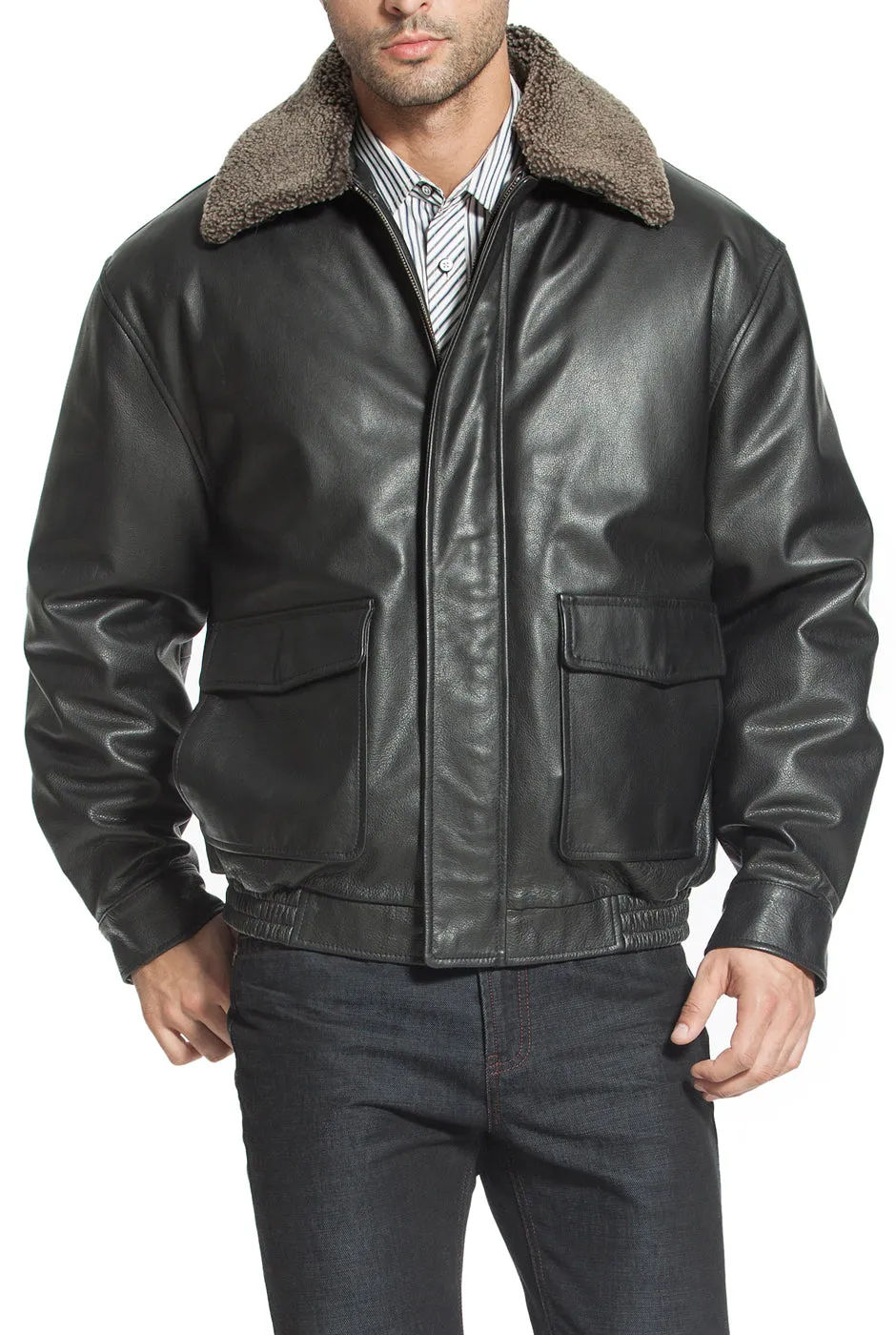Landing Leathers Men's Heavy Duty Cowhide Leather Aviator Flight Bomber Jacket - Tall