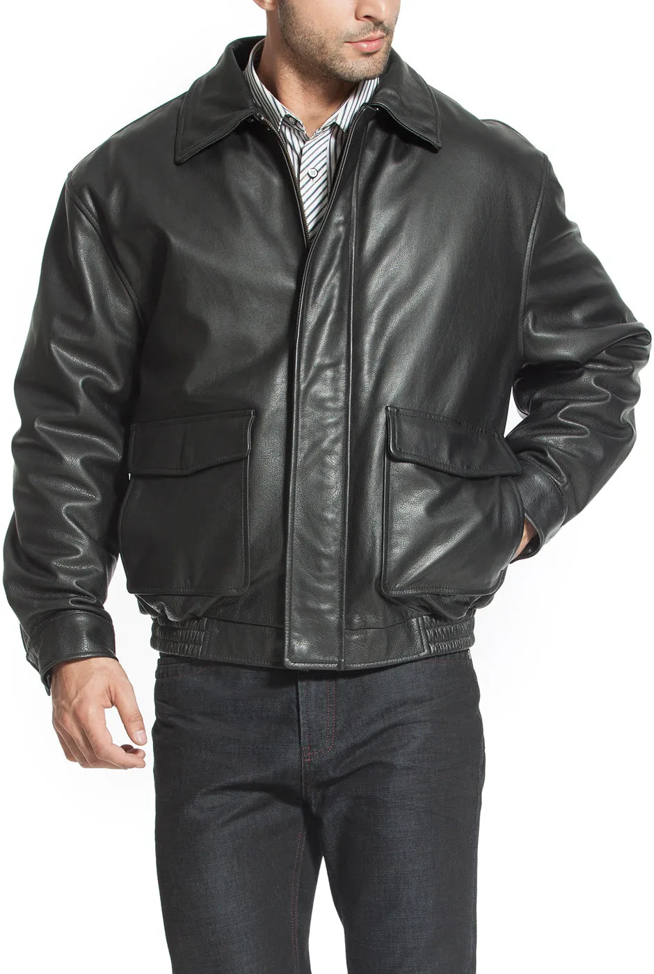 Landing Leathers Men's Heavy Duty Cowhide Leather Aviator Flight Bomber Jacket - Tall