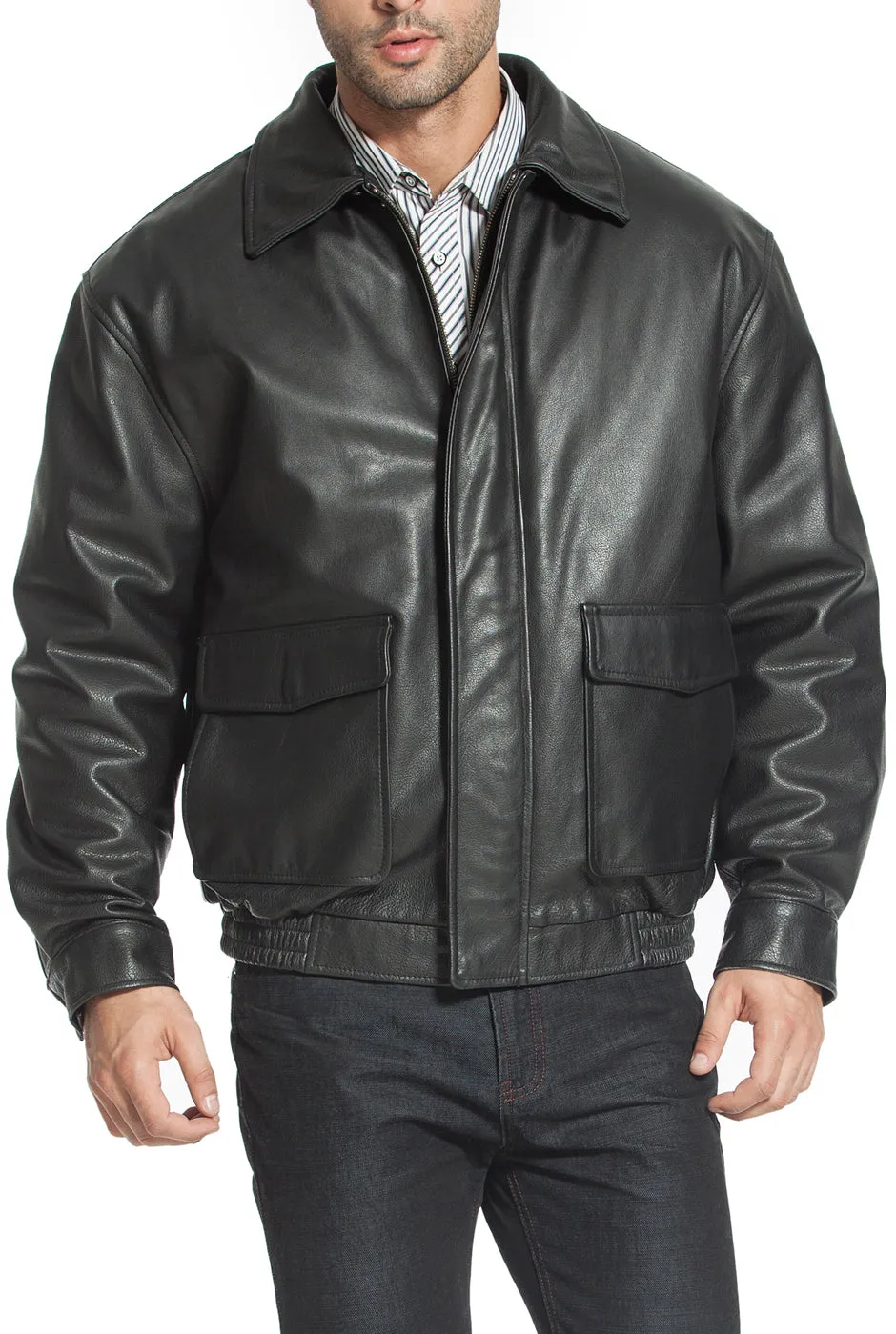 Landing Leathers Men's Heavy Duty Cowhide Leather Aviator Flight Bomber Jacket - Tall