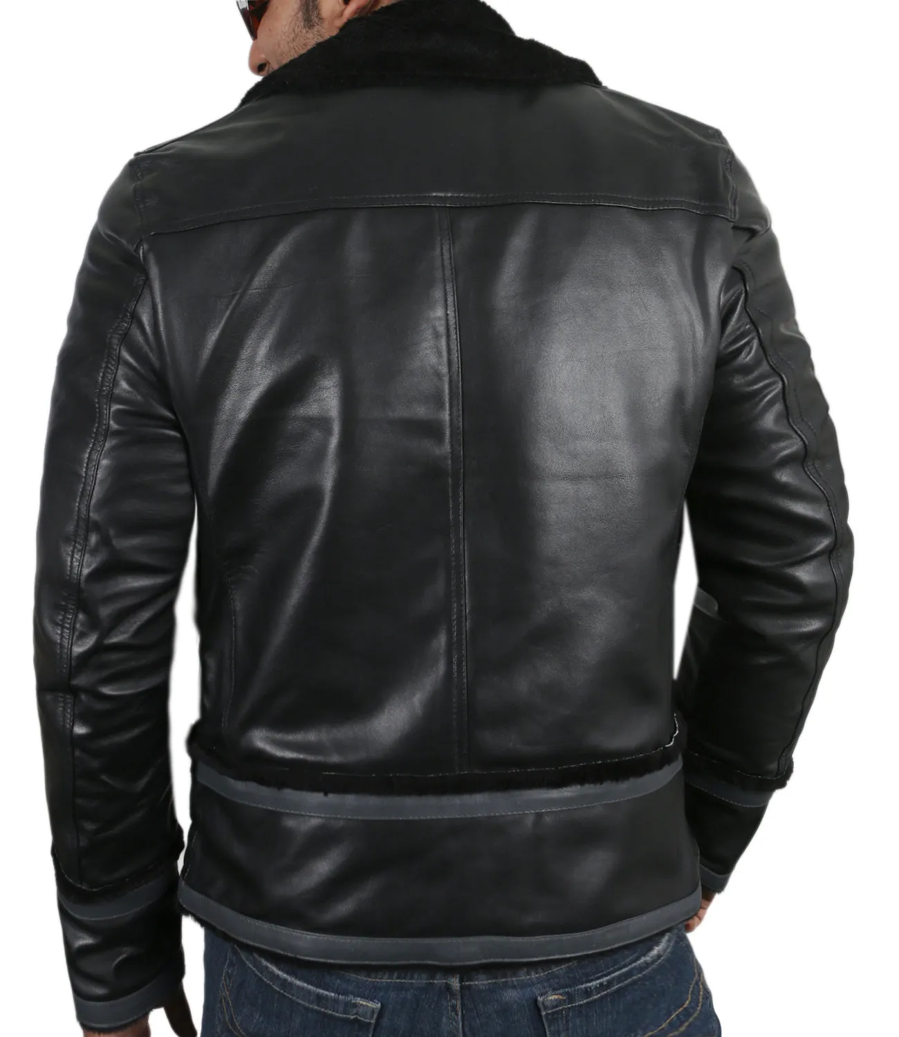 Leather Jackets Hub Mens Genuine Lambskin Leather Jacket (Black, Flight Jacket) - 1701027