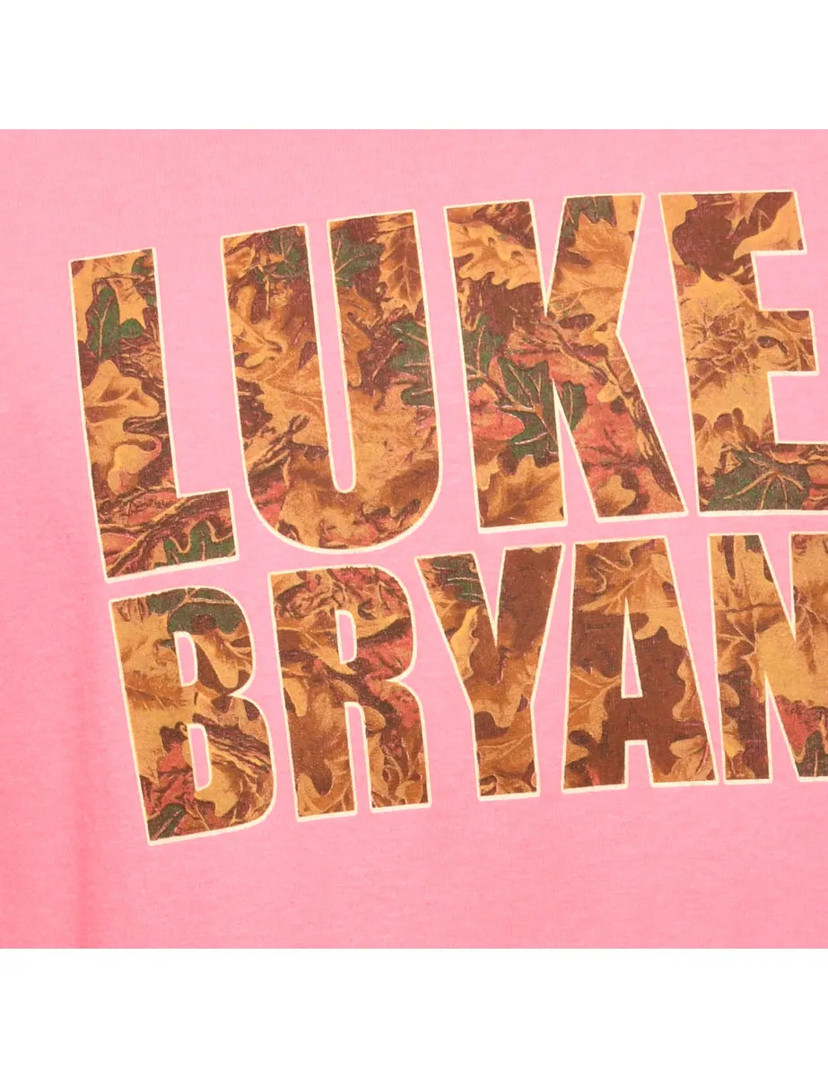 Luke Bryan Pink Gildan Printed T-shirt - M