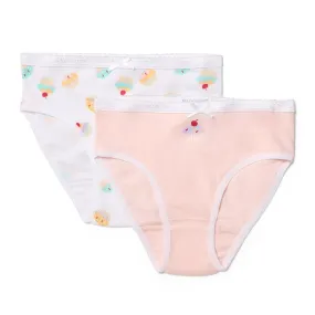Marquise 2 Pack Girls Underwear - Cupcakes - White/Pink