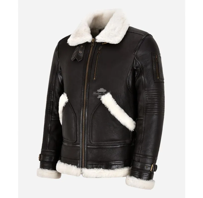 MAX B3 Shearling Jacket Men's White Fur Aviator Bomber Shearling Jacket