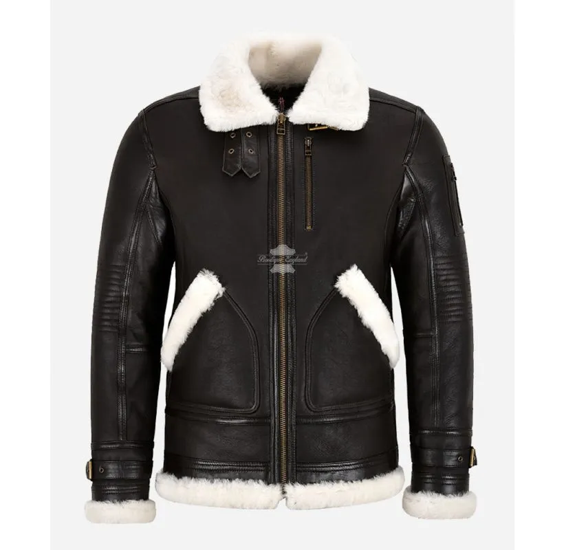 MAX B3 Shearling Jacket Men's White Fur Aviator Bomber Shearling Jacket