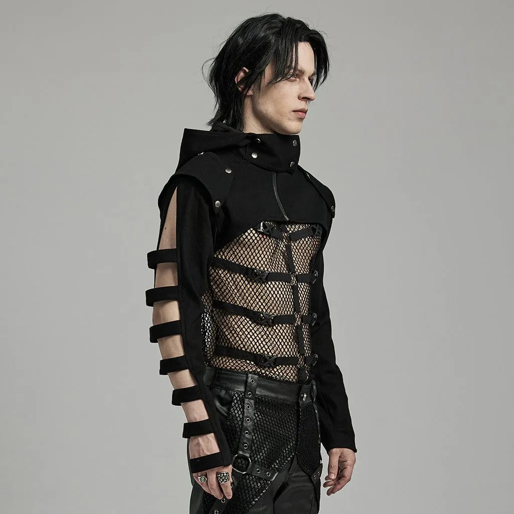 Men's Punk Stand Collar Cutout Jacket with Hood