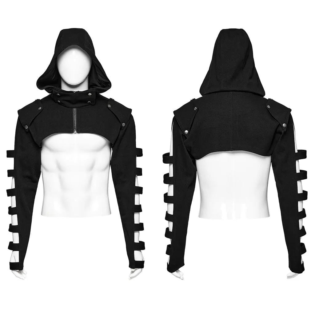 Men's Punk Stand Collar Cutout Jacket with Hood