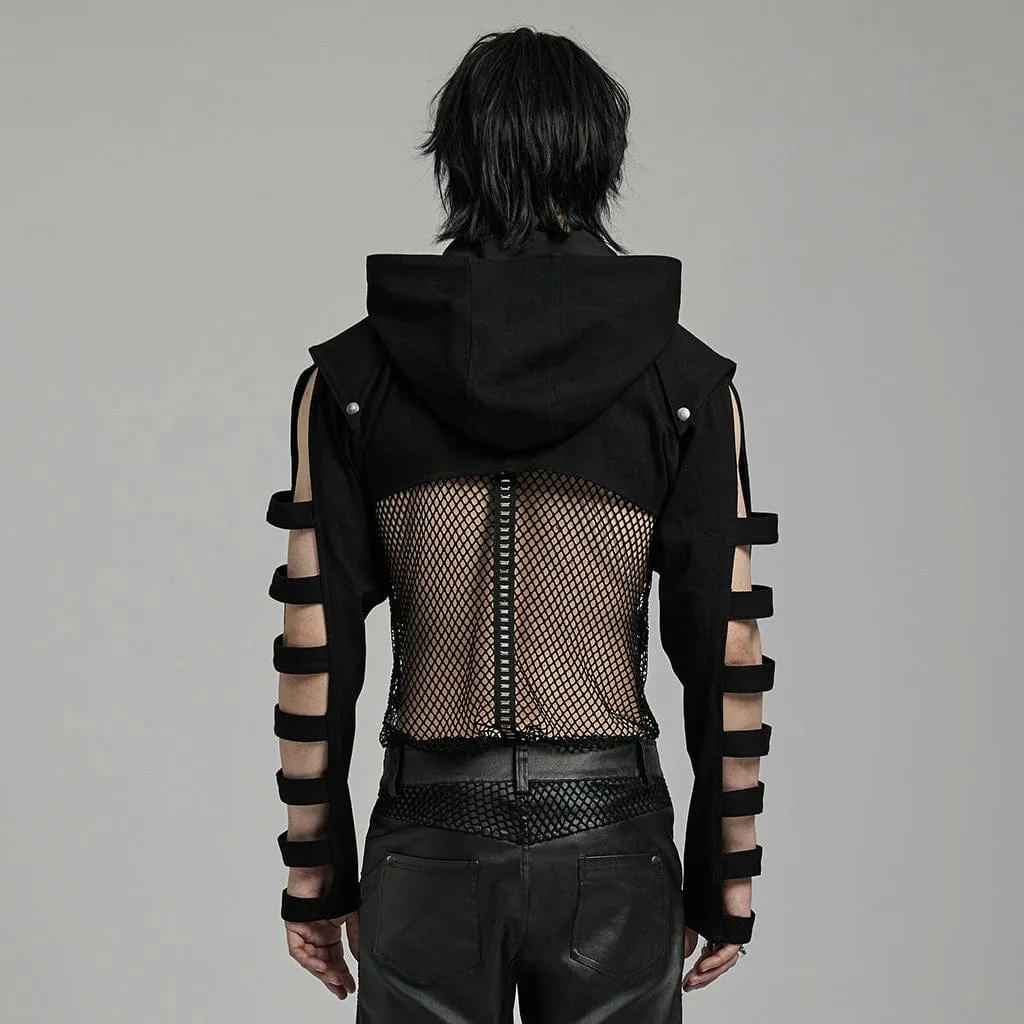 Men's Punk Stand Collar Cutout Jacket with Hood