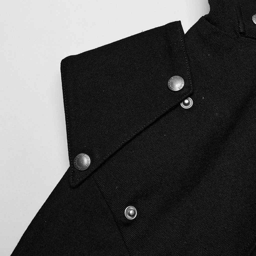 Men's Punk Stand Collar Cutout Jacket with Hood