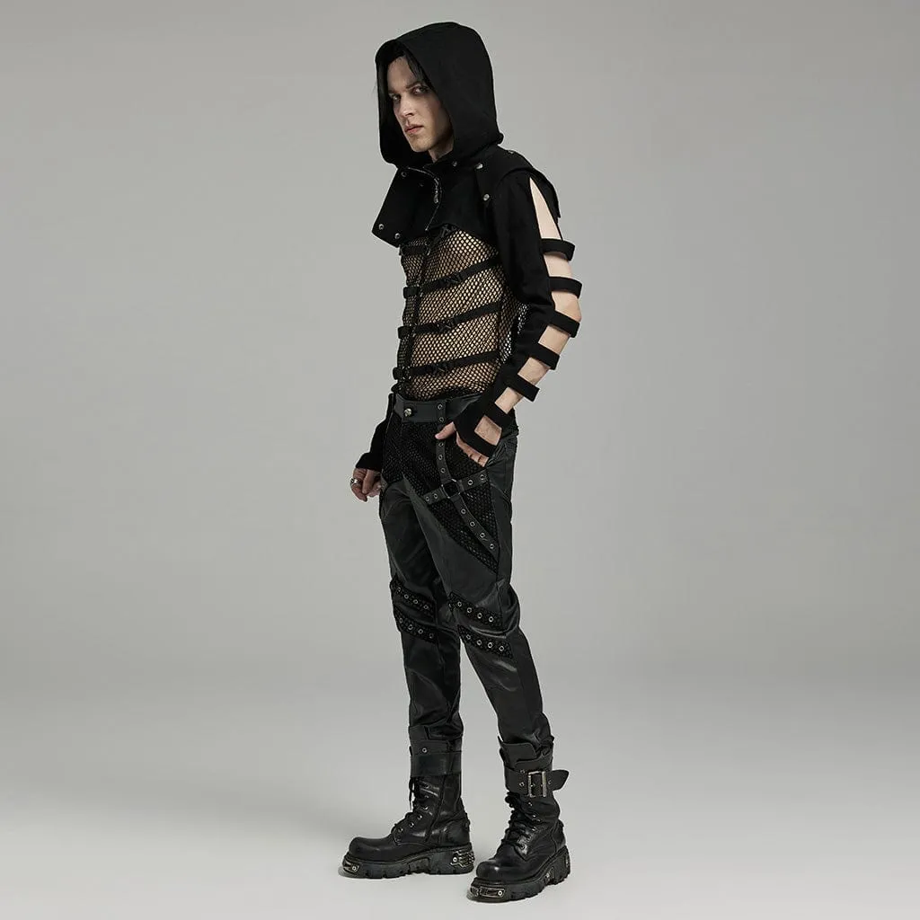 Men's Punk Stand Collar Cutout Jacket with Hood