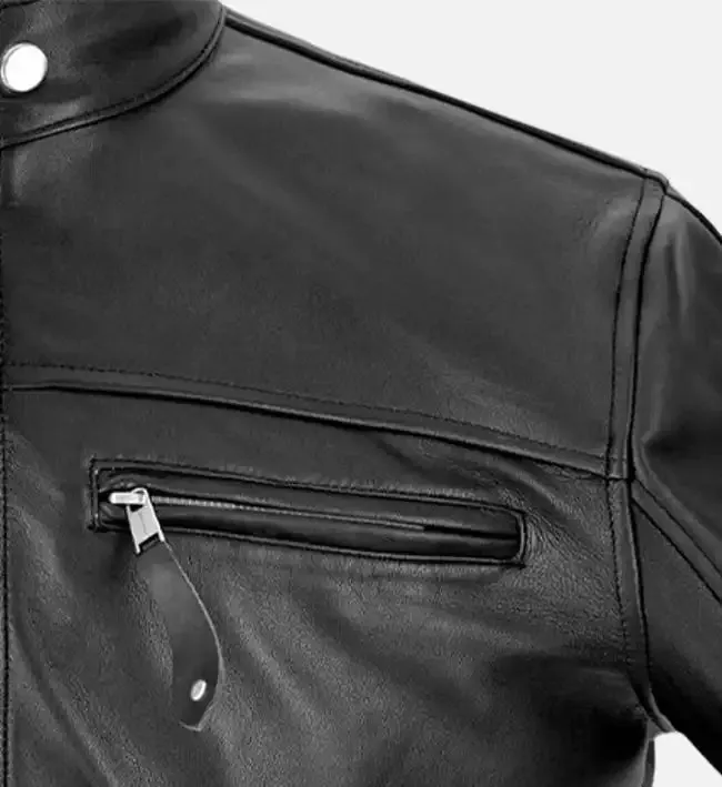 Men's Slim Fit Black & White Leather Jacket