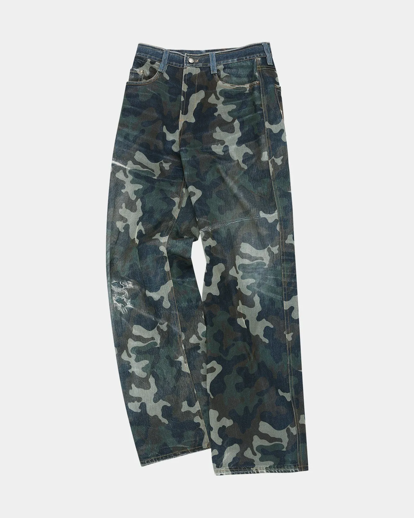 MESH LAYERED PRINTED DENIM PANTS apa742u(GREEN)