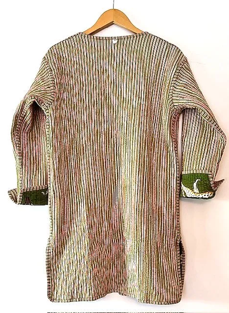 NEW Stroller Length Cotton Quilted  Womens Jacket Reversible With Stripe Piping. (Safari)