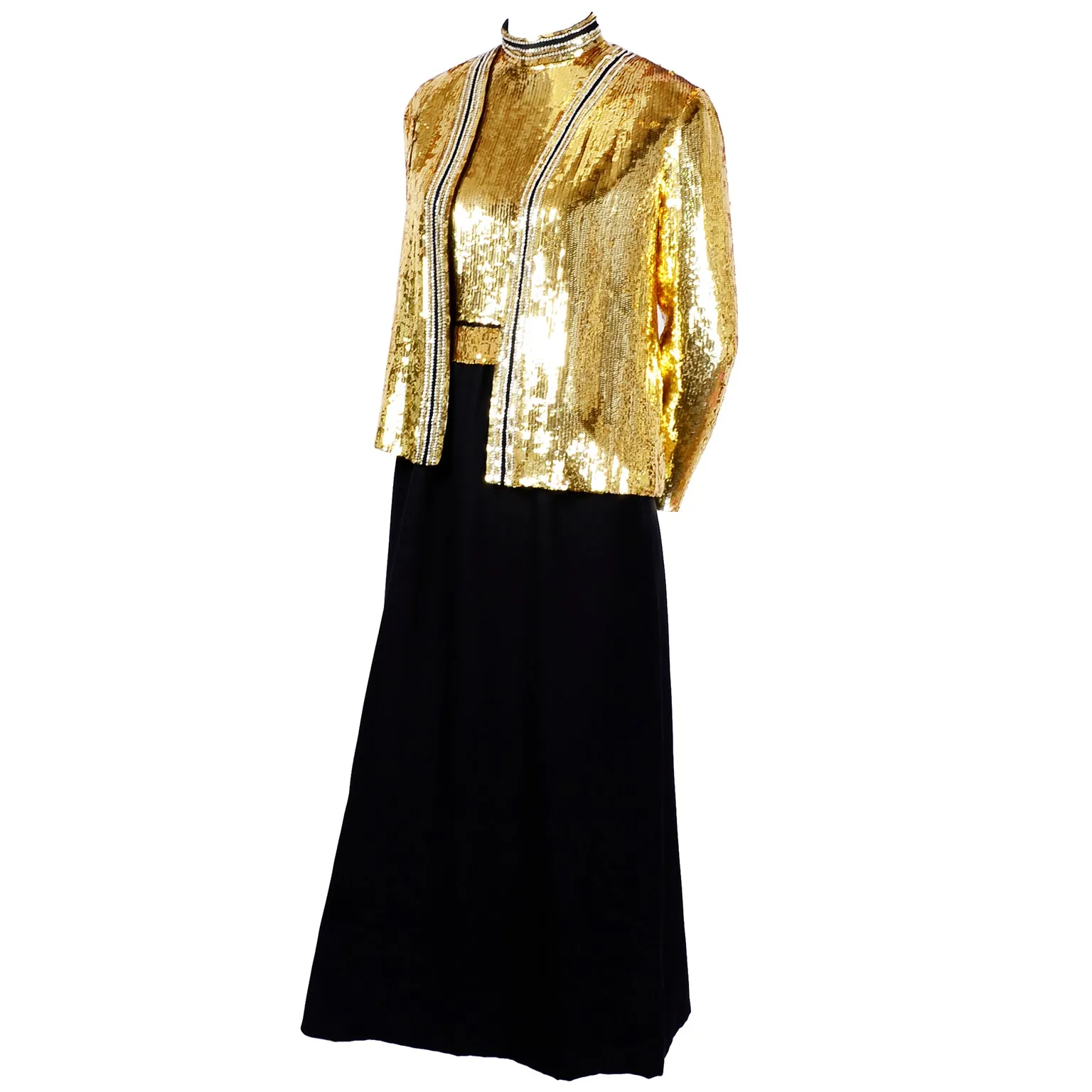 Norman Norell Gold & Black Vintage Evening Dress w/ Jacket