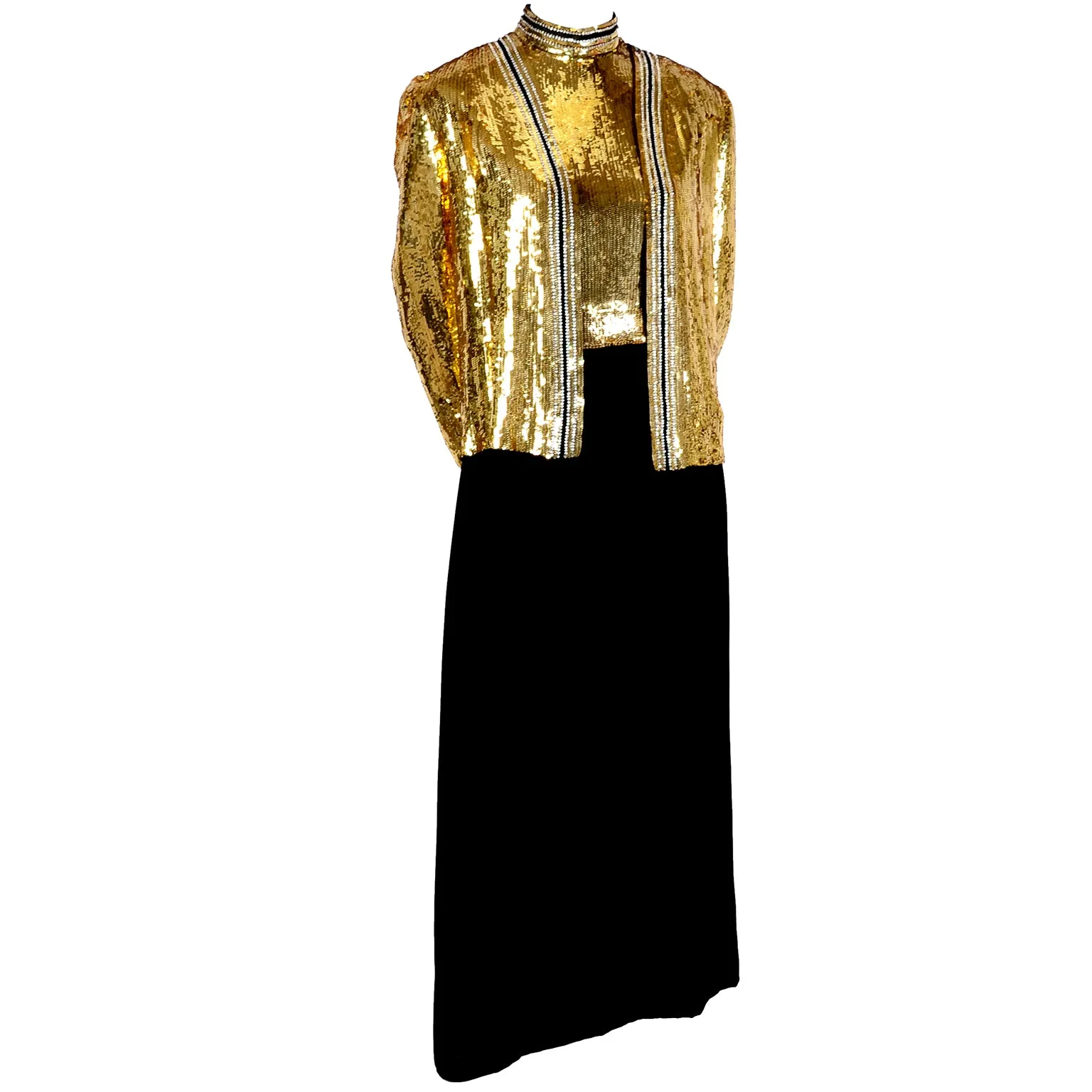 Norman Norell Gold & Black Vintage Evening Dress w/ Jacket