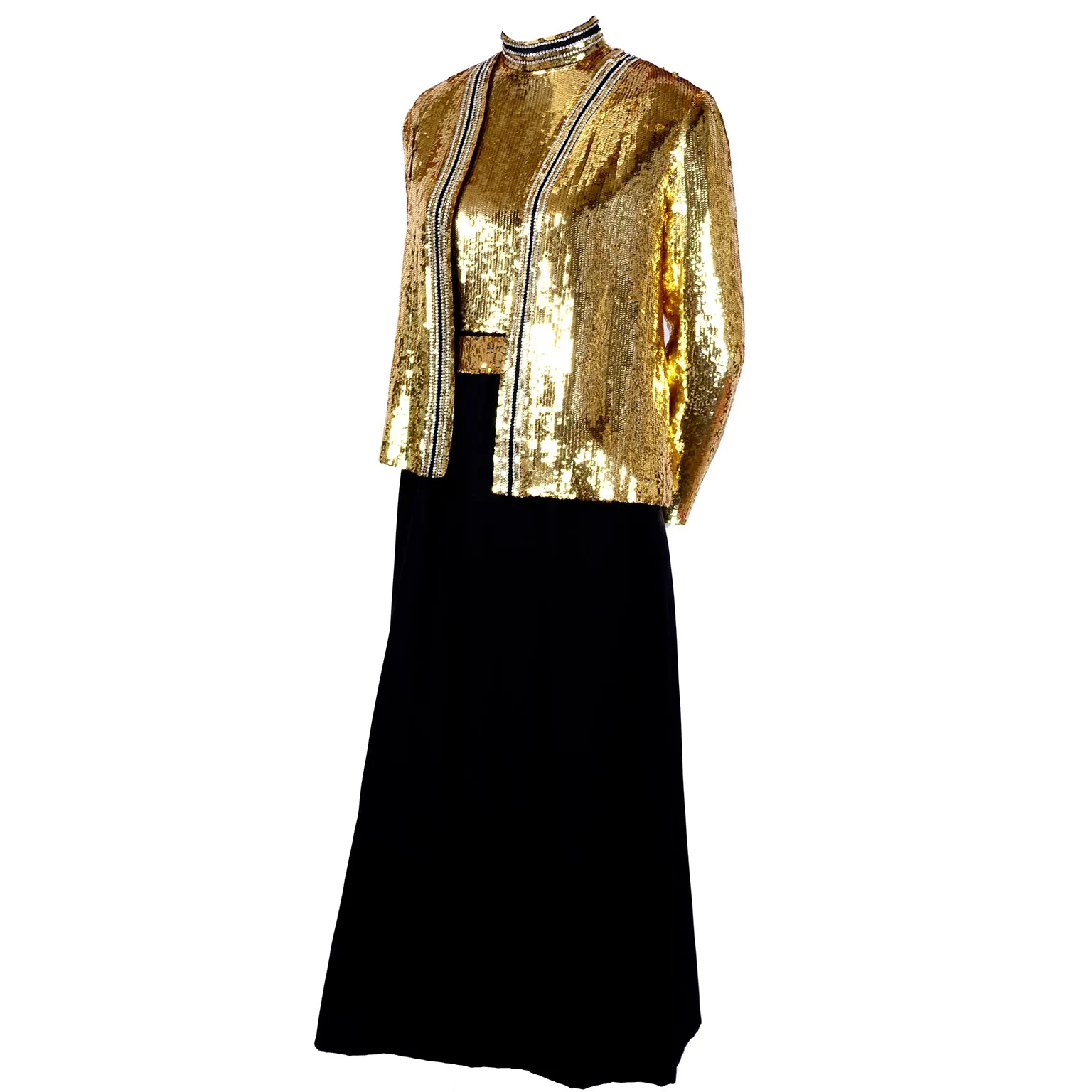 Norman Norell Gold & Black Vintage Evening Dress w/ Jacket