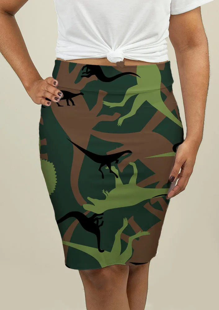 Pencil Skirt with Dinosaur Camouflage