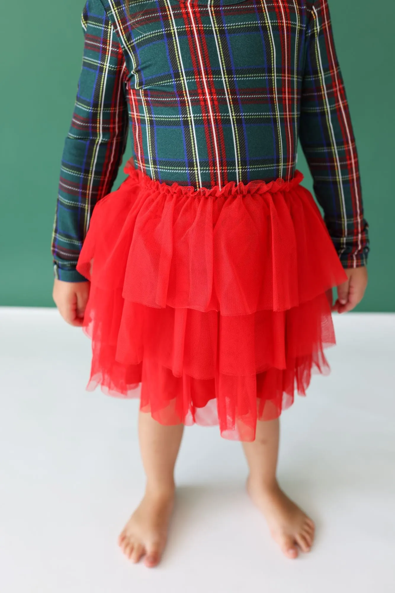 Posh Peanut Tartan Plaid Long Sleeve Tulle Dress