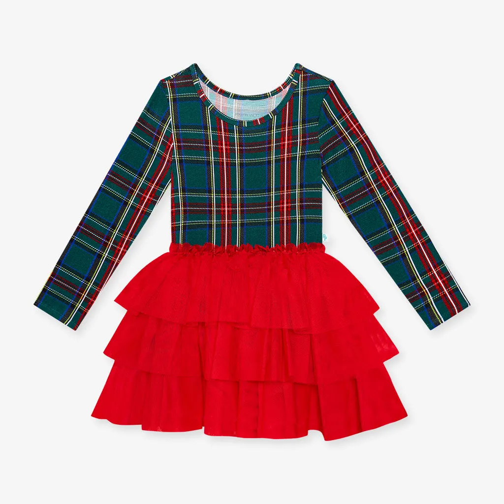 Posh Peanut Tartan Plaid Long Sleeve Tulle Dress